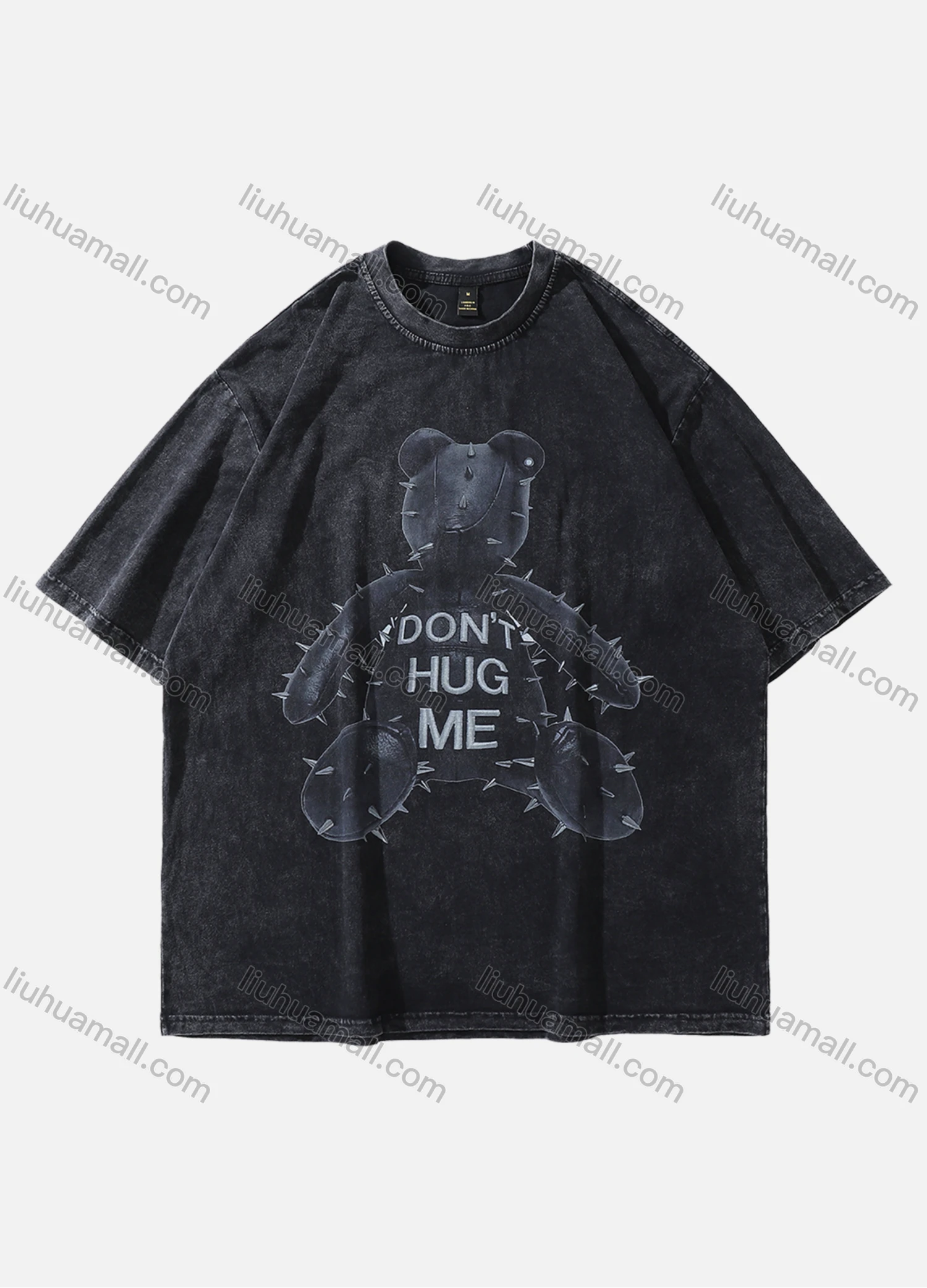 Wholesale Men's Fashion Hip Hop Oversized Crew Neck Short Sleeve Wash Distressed Graphic T-shirt 819# - Liuhuamall