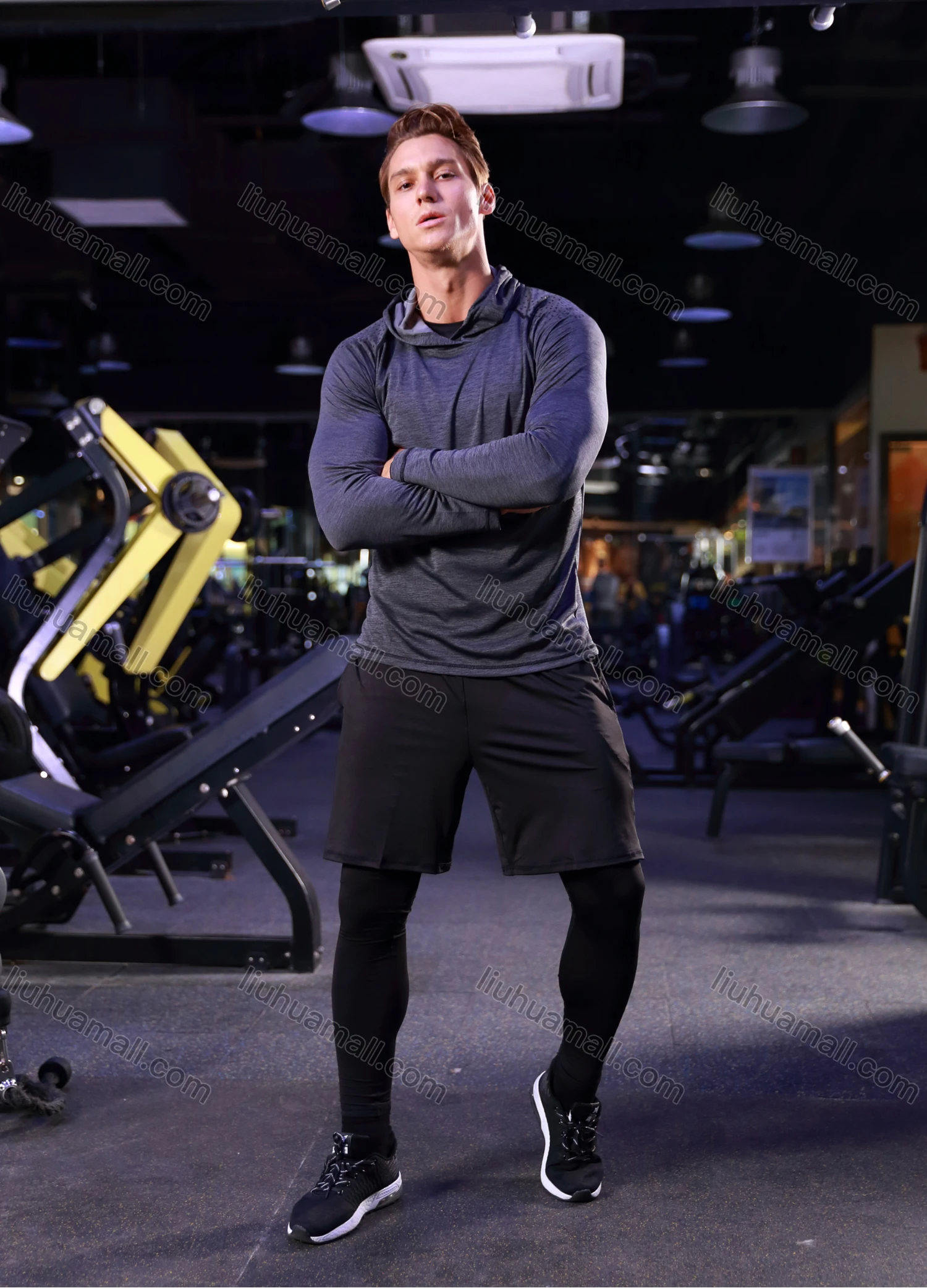 Wholesale Men's Athletic Workout Long Sleeve Fitness Hoodie 12019# - Liuhuamall