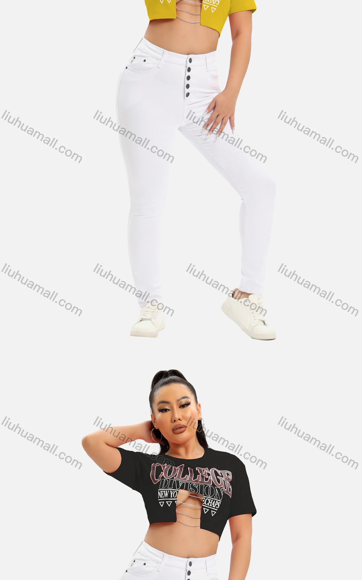 Wholesale Women's Sexy Crew Neck Short Sleeve Cut Out Chain Letter Crop Top - Liuhuamall