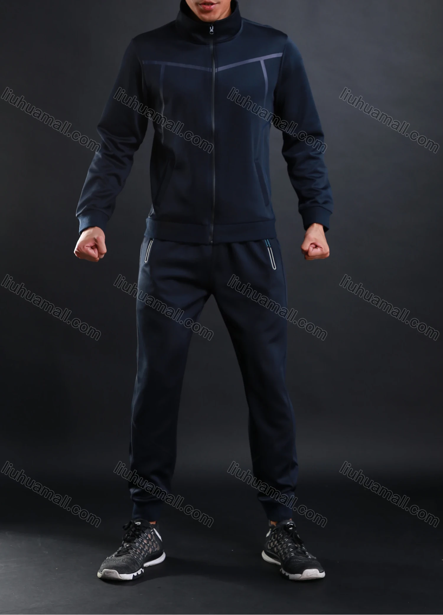 Wholesale Men's Athletic Workout Elastic Waist Drawstring Zipper Pockets Ankle Length Gym Running Joggers L10818# - Liuhuamall