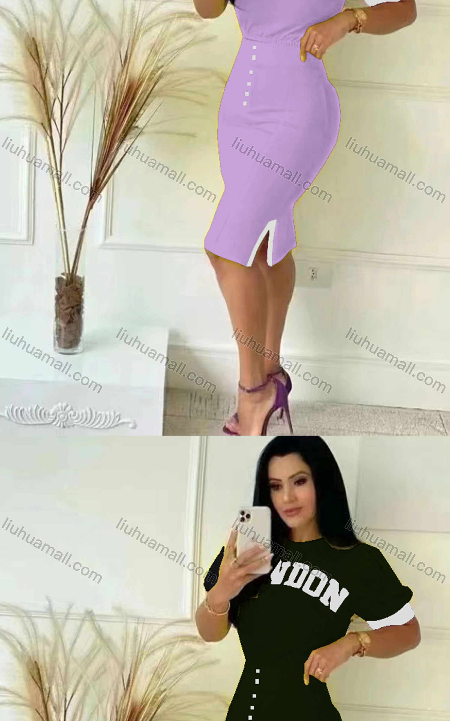 Wholesale Women's Casual Letter Short Sleeve Bodycon Crop Top & Elastic Waist Skirt Set - Liuhuamall