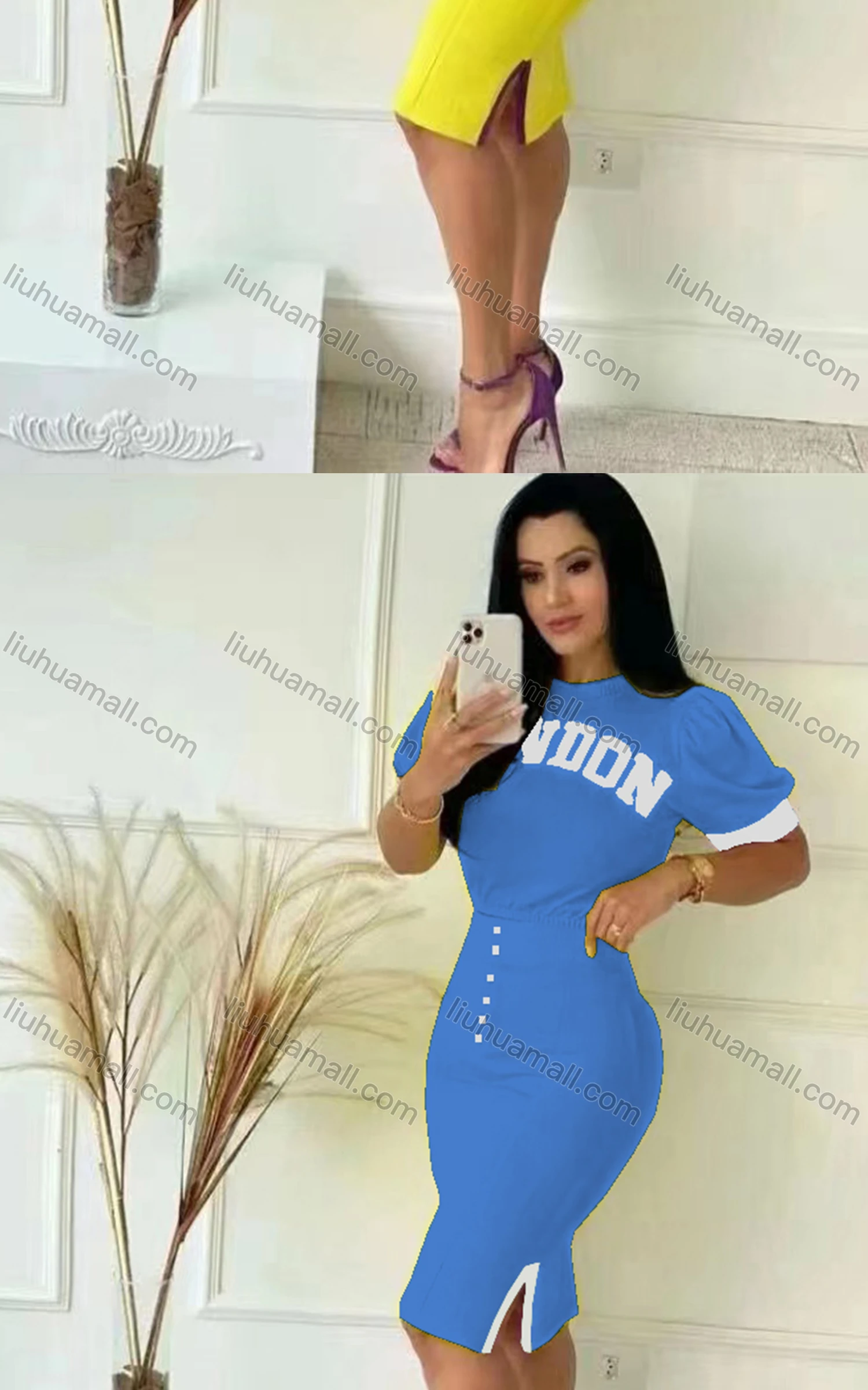 Wholesale Women's Casual Letter Short Sleeve Bodycon Crop Top & Elastic Waist Skirt Set - Liuhuamall