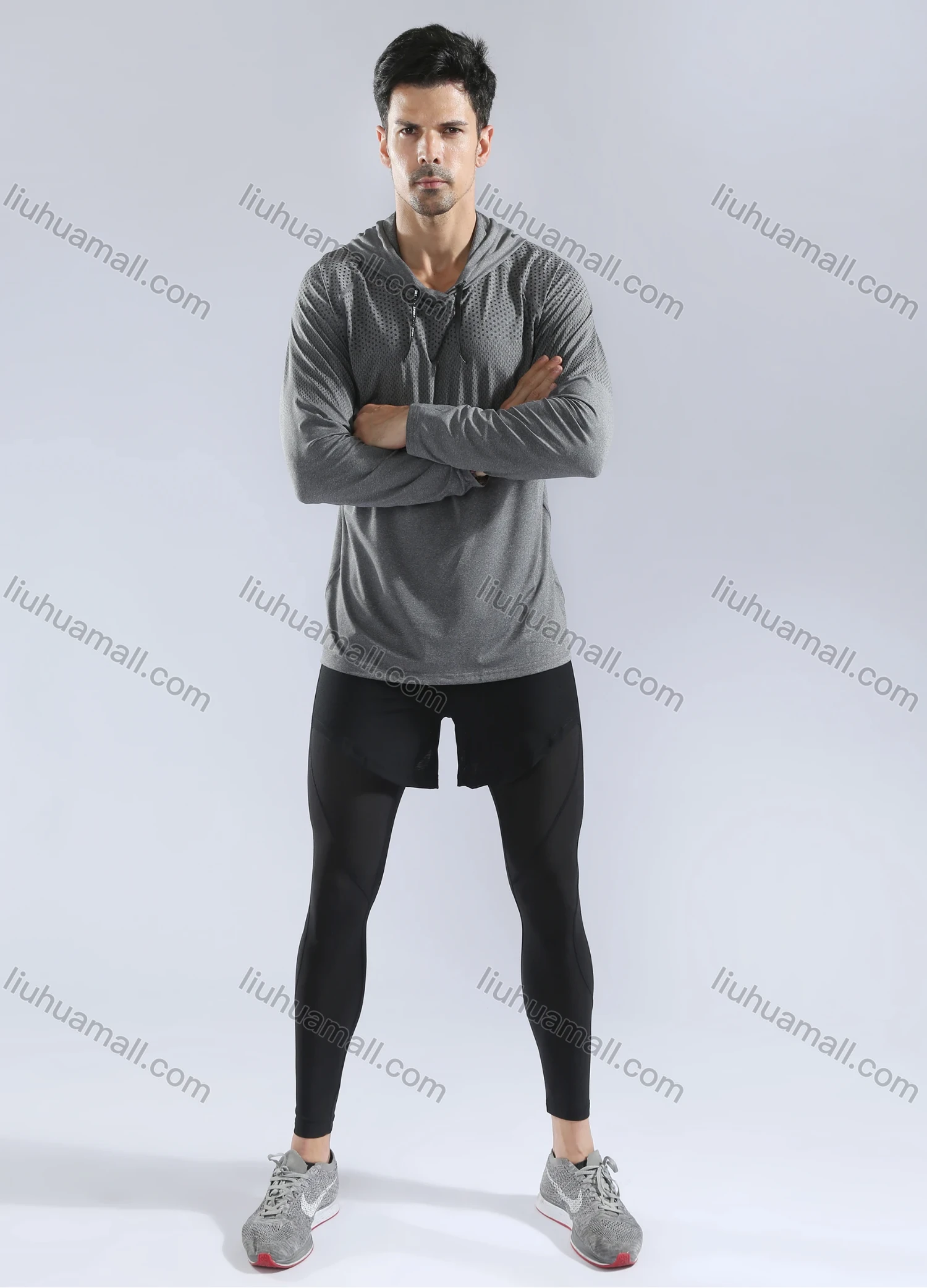 Wholesale Men's Athletic Workout Breathable Drawstring Long Sleeve Hoodie 10857# - Liuhuamall