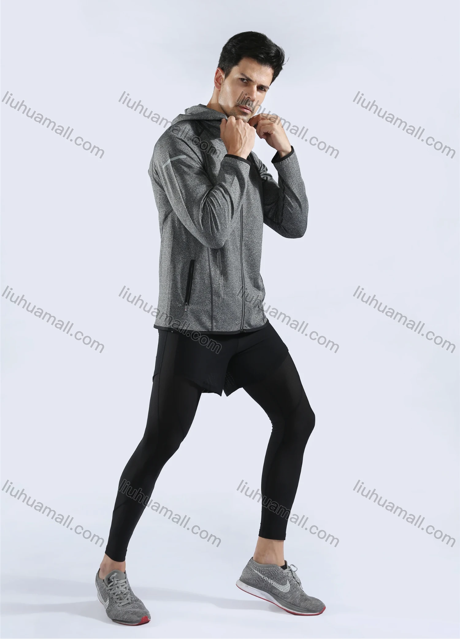 Wholesale Men's Athletic Workout Breathable Drawstring Long Sleeve Hoodie 10857# - Liuhuamall