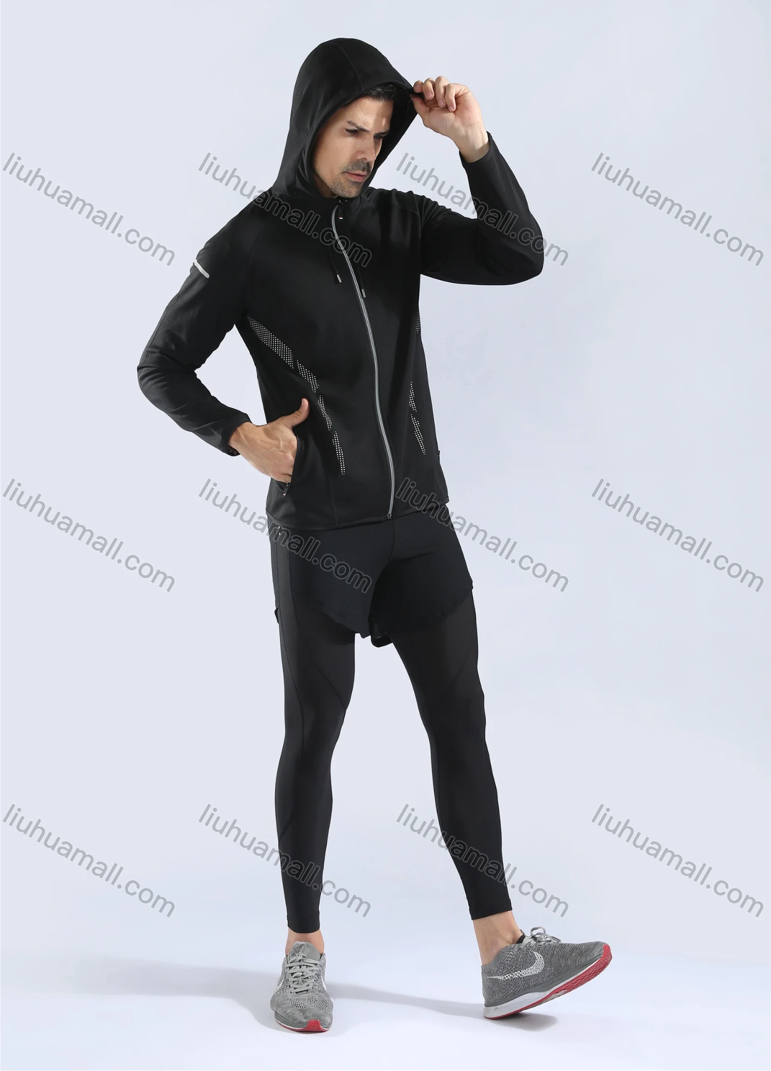 Wholesale Men's Athletic Workout Breathable Drawstring Long Sleeve Hoodie 10857# - Liuhuamall