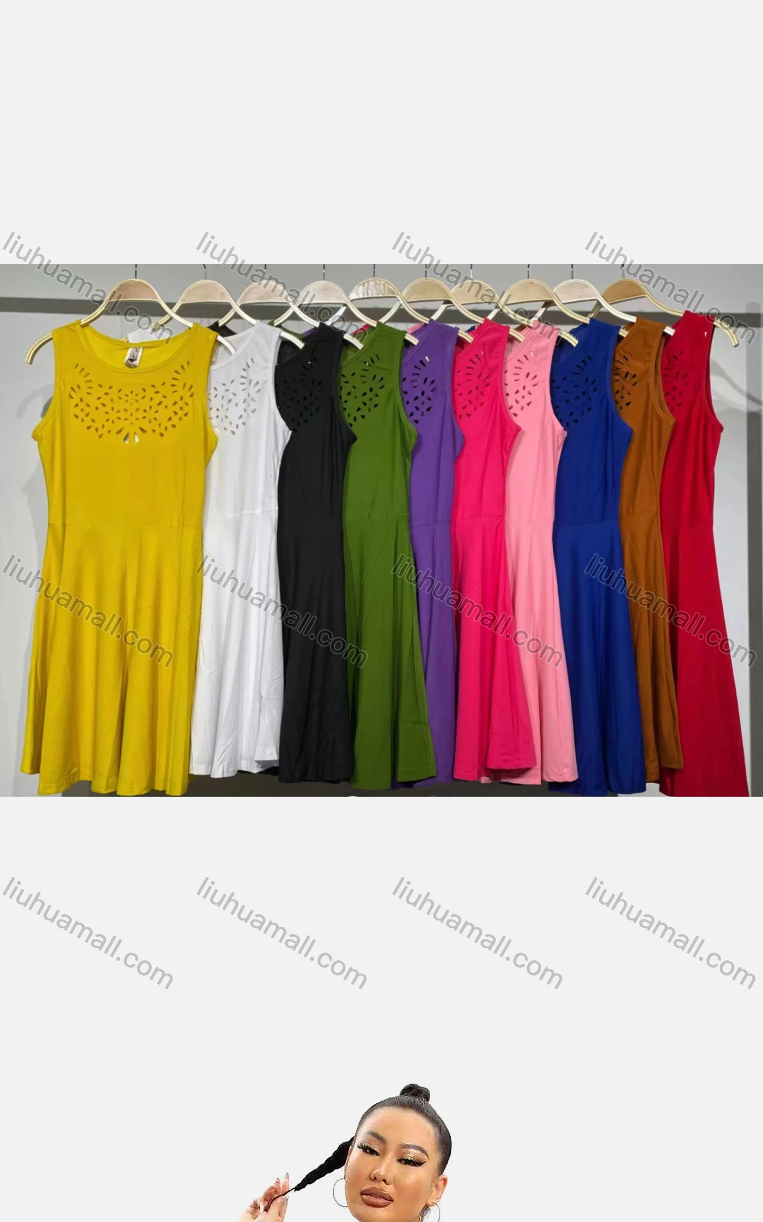 Wholesale Women's Casual Plain Crew Neck Sleeveless High Waist Short Tank Dress - Liuhuamall