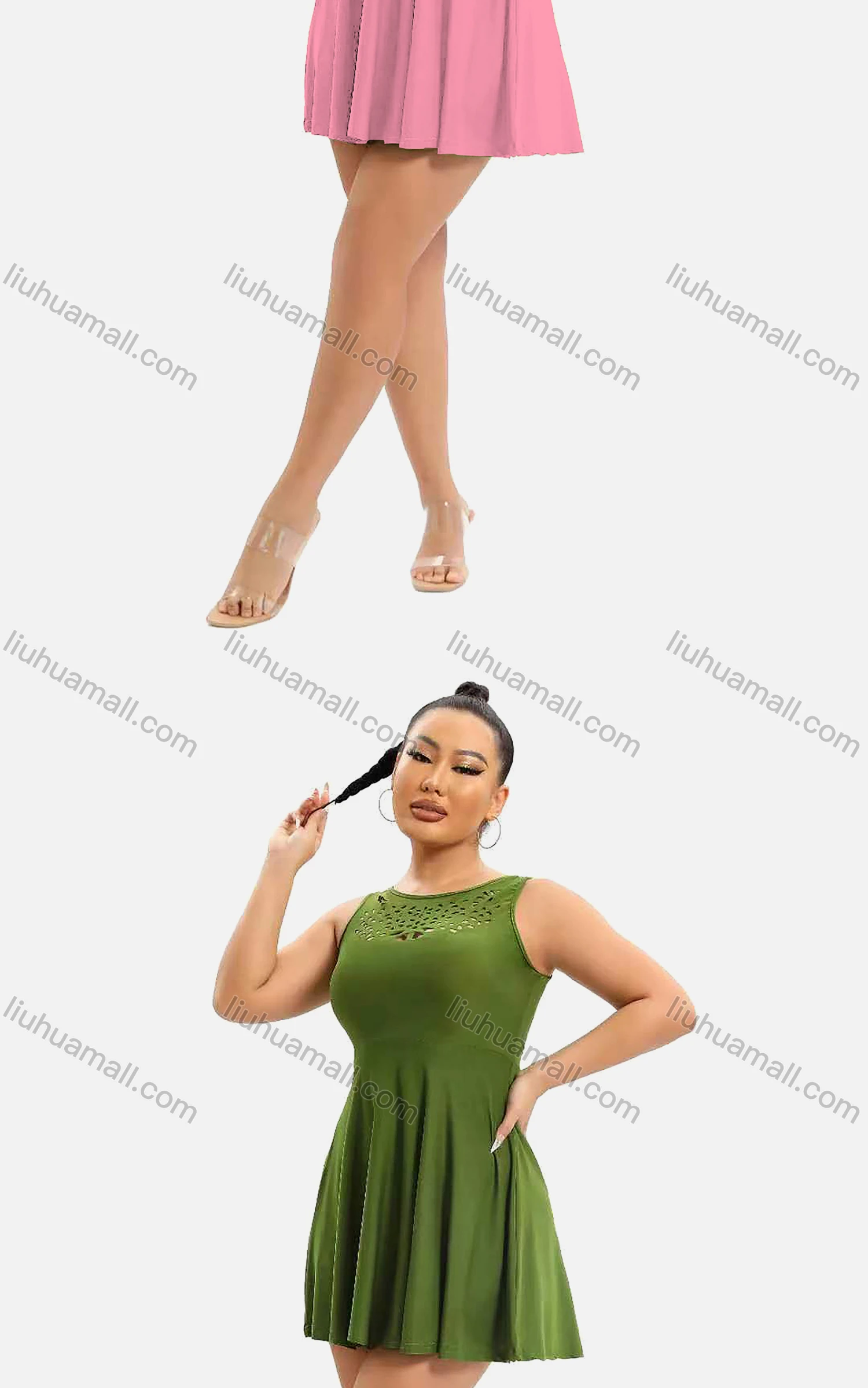 Wholesale Women's Casual Plain Crew Neck Sleeveless High Waist Short Tank Dress - Liuhuamall