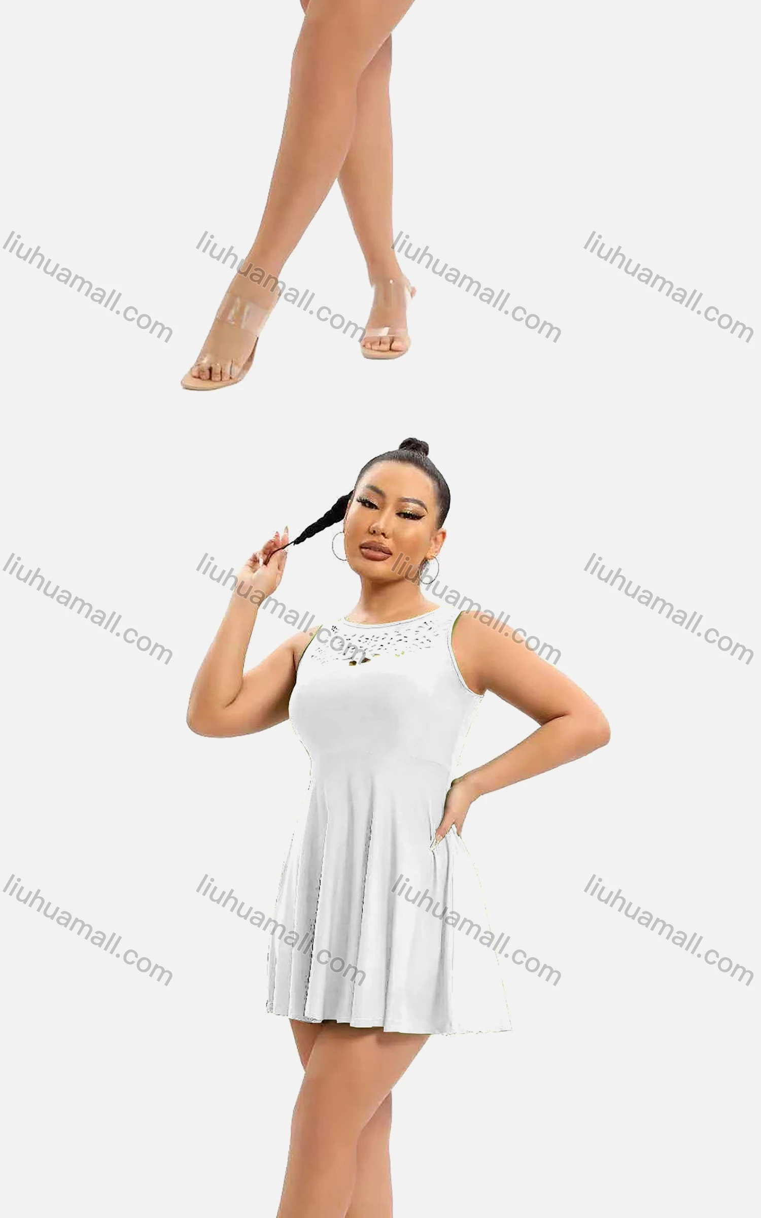 Wholesale Women's Casual Plain Crew Neck Sleeveless High Waist Short Tank Dress - Liuhuamall