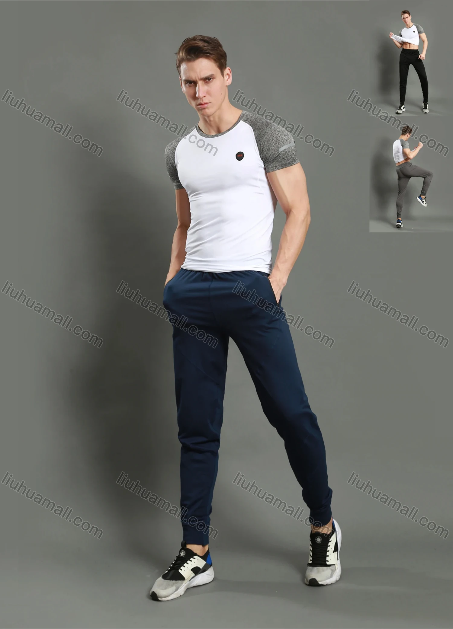 Wholesale Men's Athletic Workout Elastic Waist Zipper Pockets Ankle Length Gym Running Joggers 1005# - Liuhuamall