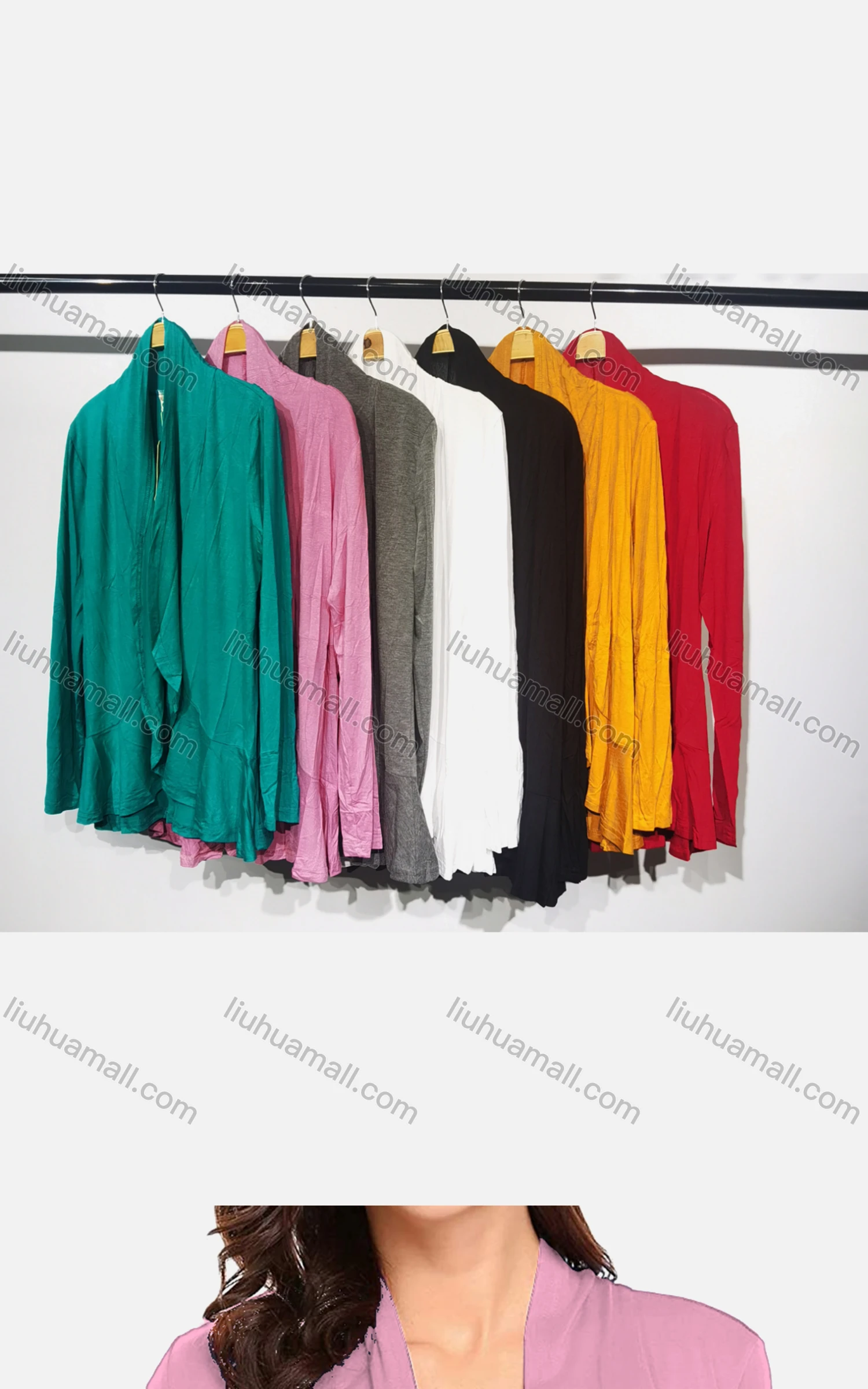 Wholesale Women's Casual Plain Long Sleeve Ruffle Trim Top - Liuhuamall