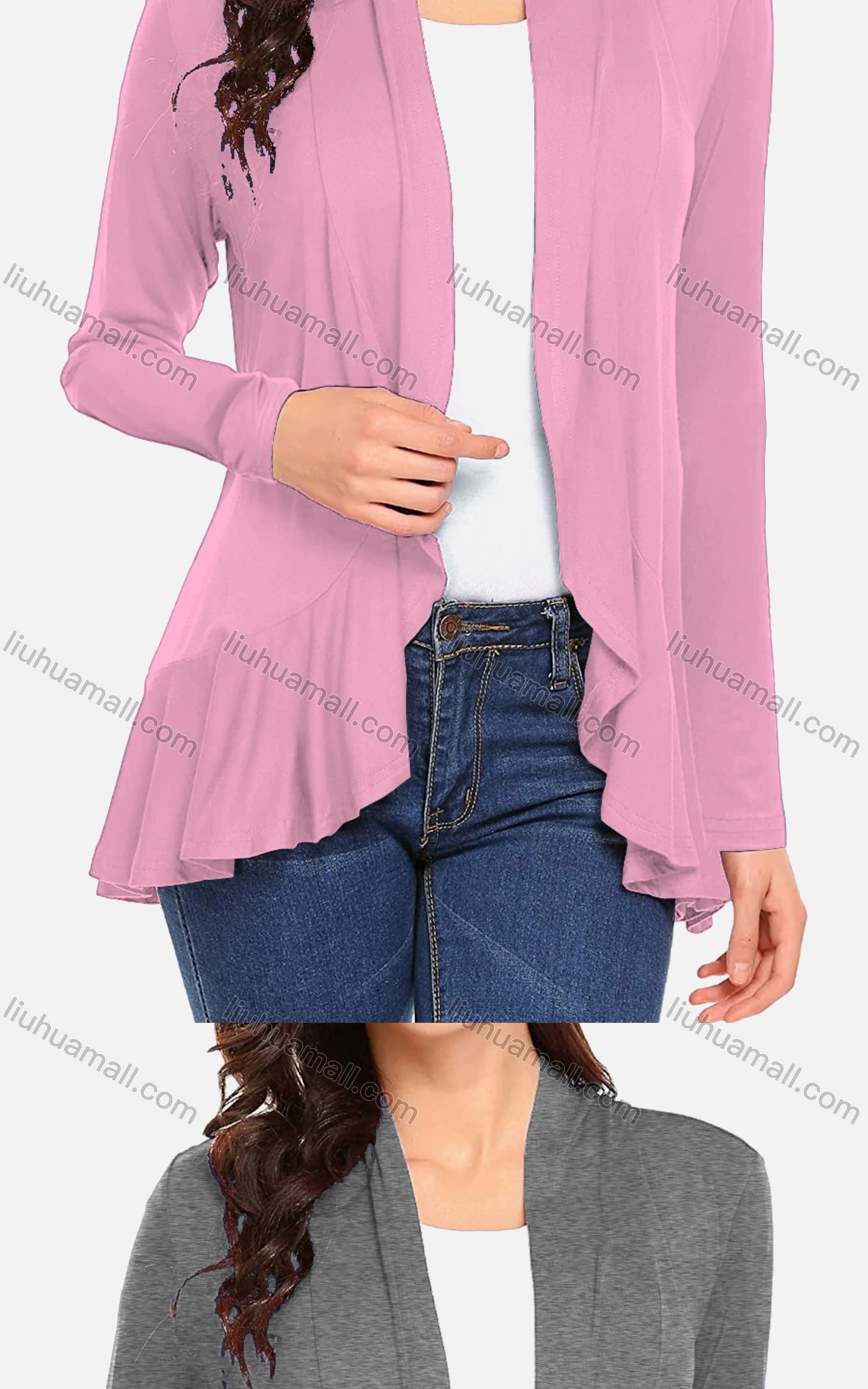 Wholesale Women's Casual Plain Long Sleeve Ruffle Trim Top - Liuhuamall