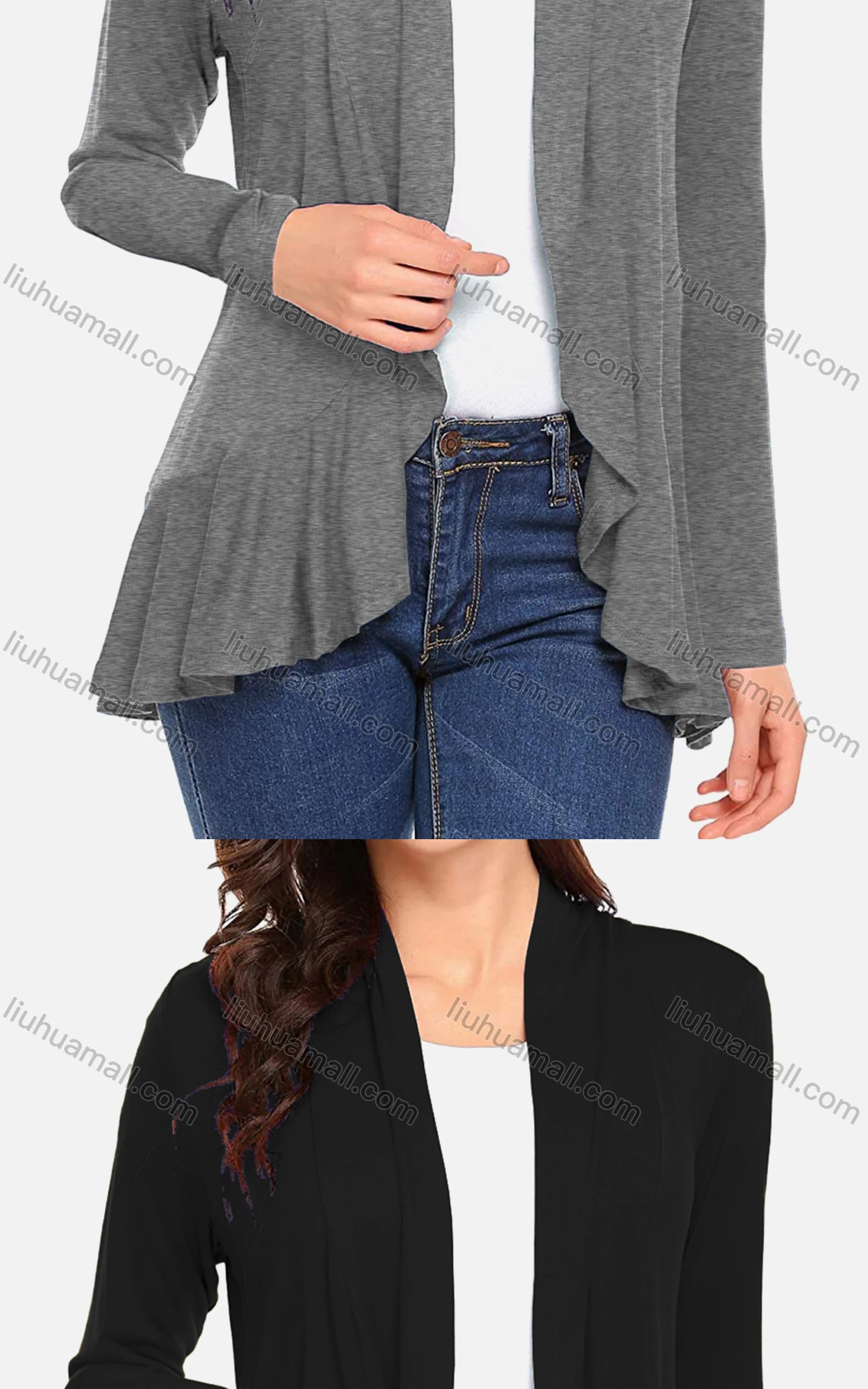 Wholesale Women's Casual Plain Long Sleeve Ruffle Trim Top - Liuhuamall