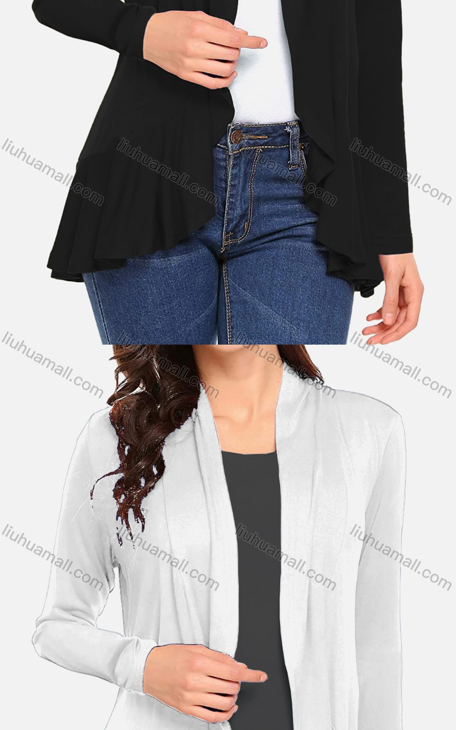 Wholesale Women's Casual Plain Long Sleeve Ruffle Trim Top - Liuhuamall