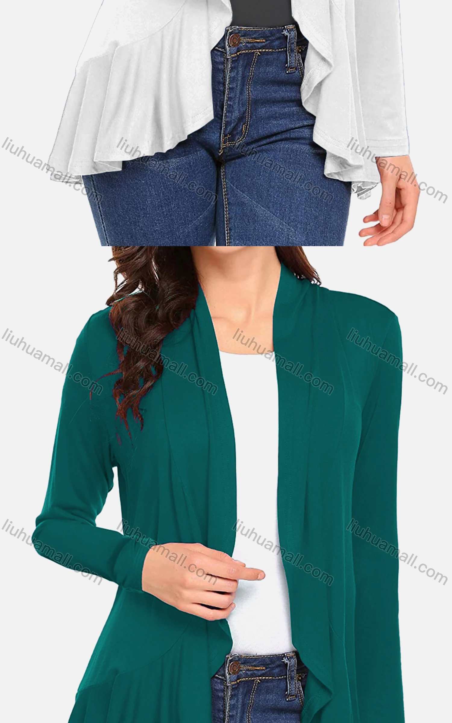 Wholesale Women's Casual Plain Long Sleeve Ruffle Trim Top - Liuhuamall