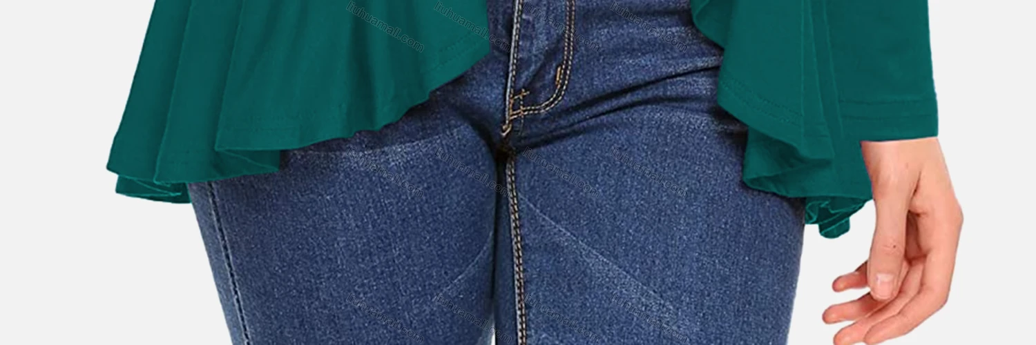 Wholesale Women's Casual Plain Long Sleeve Ruffle Trim Top - Liuhuamall