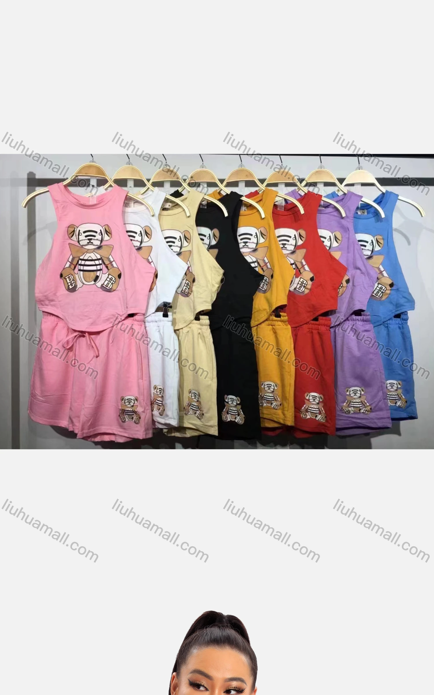 Wholesale Women's Casual Graphic Crop Tank Top & Elastic Waist Drawstring Hot Shorts Set - Liuhuamall