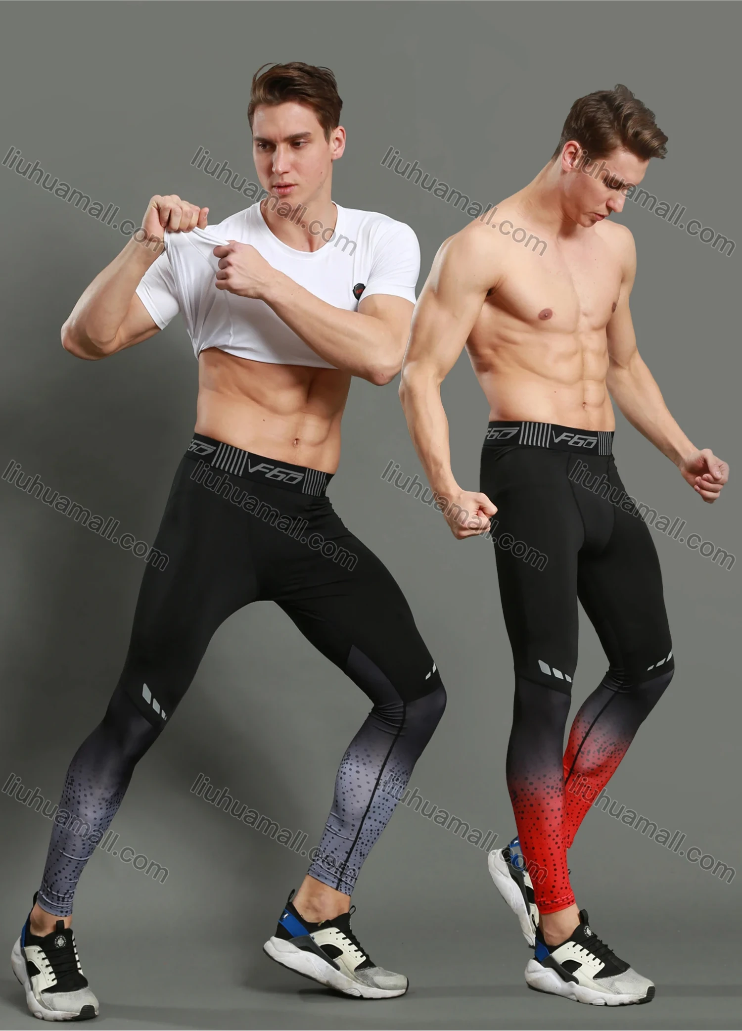 Wholesale Men's Athletic Workout Elastic Waist Ankle Length Gym Running Leggings N201# - Liuhuamall