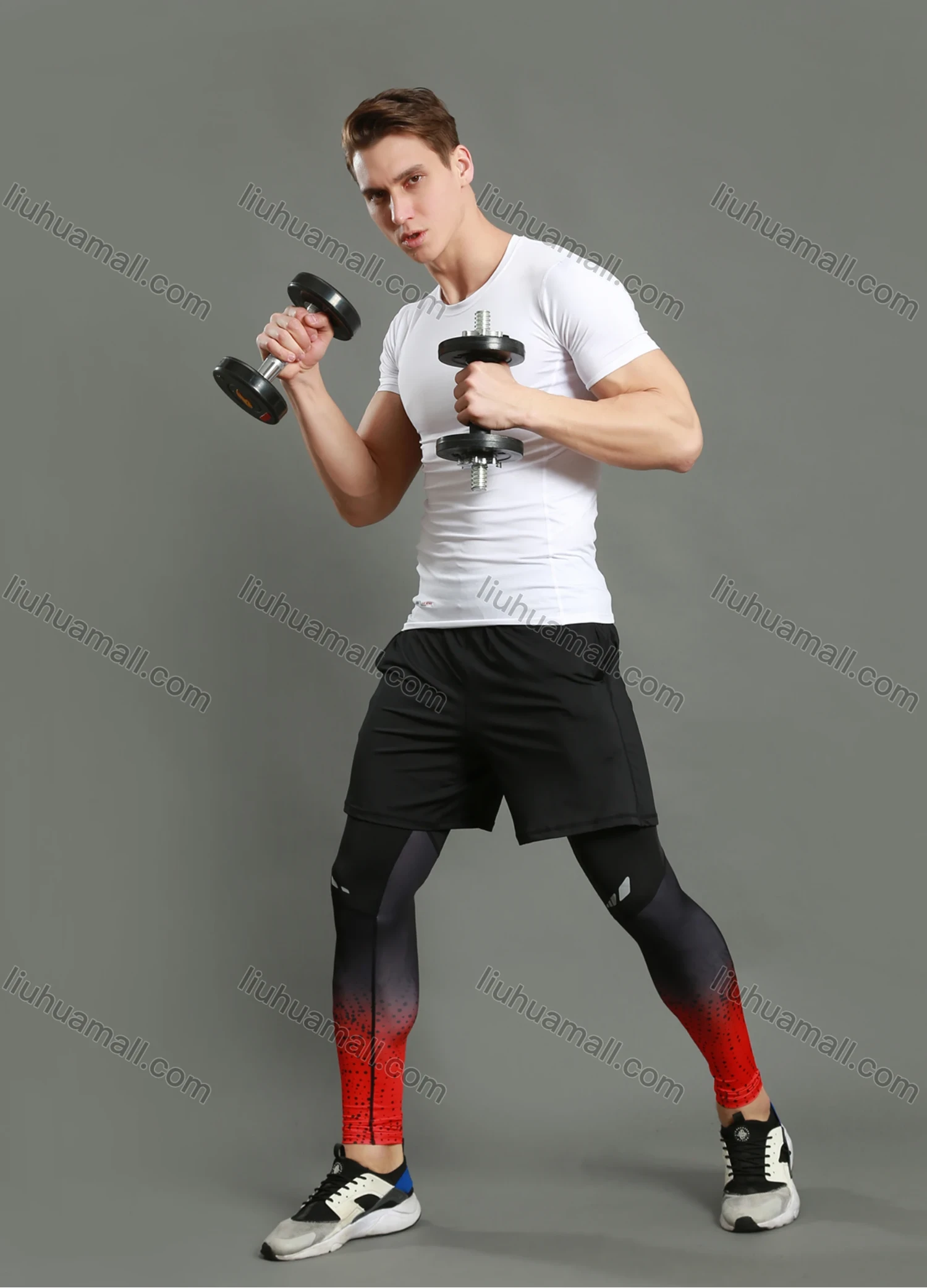 Wholesale Men's Athletic Workout Elastic Waist Ankle Length Gym Running Leggings N201# - Liuhuamall