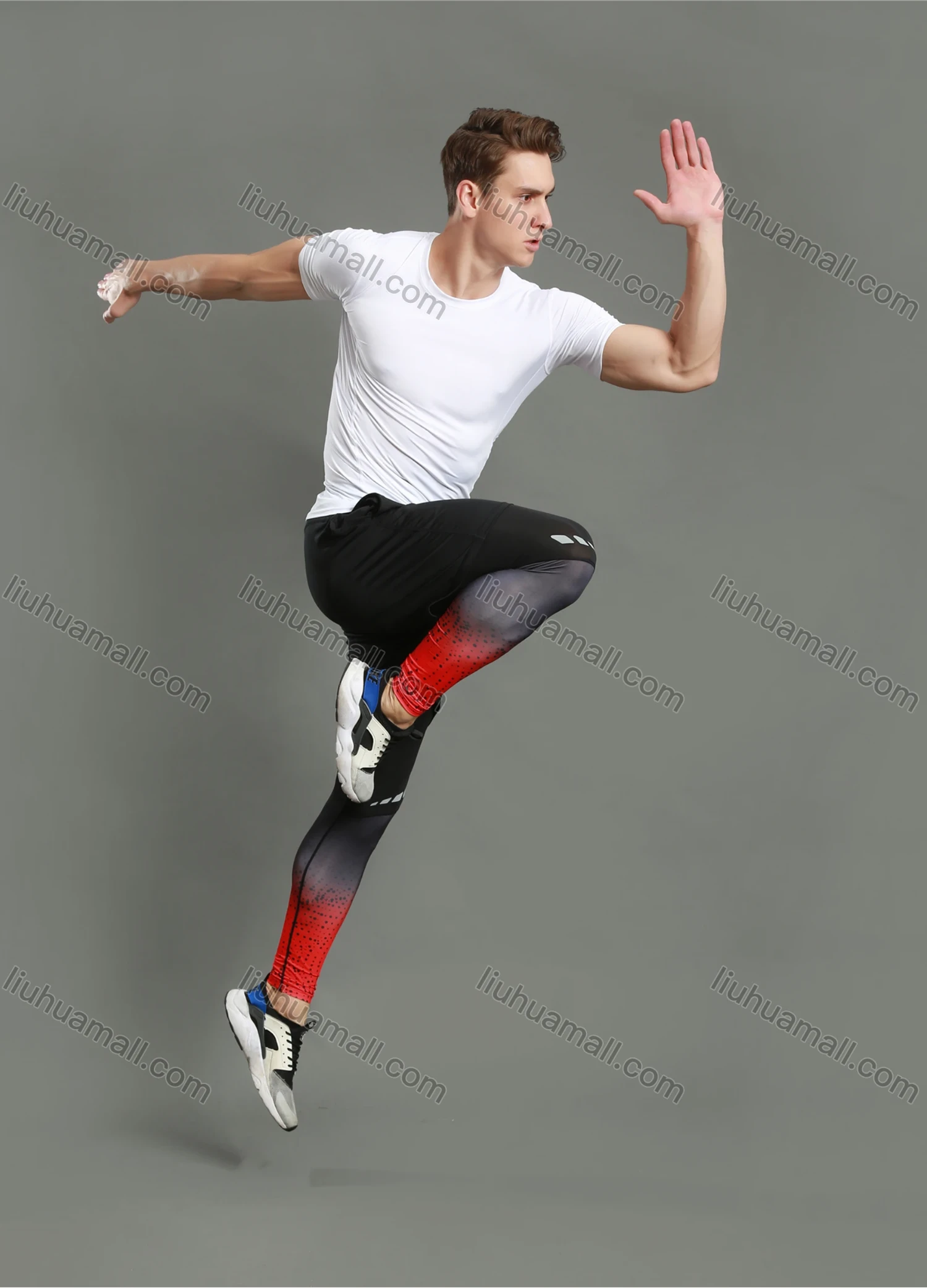 Wholesale Men's Athletic Workout Elastic Waist Ankle Length Gym Running Leggings N201# - Liuhuamall
