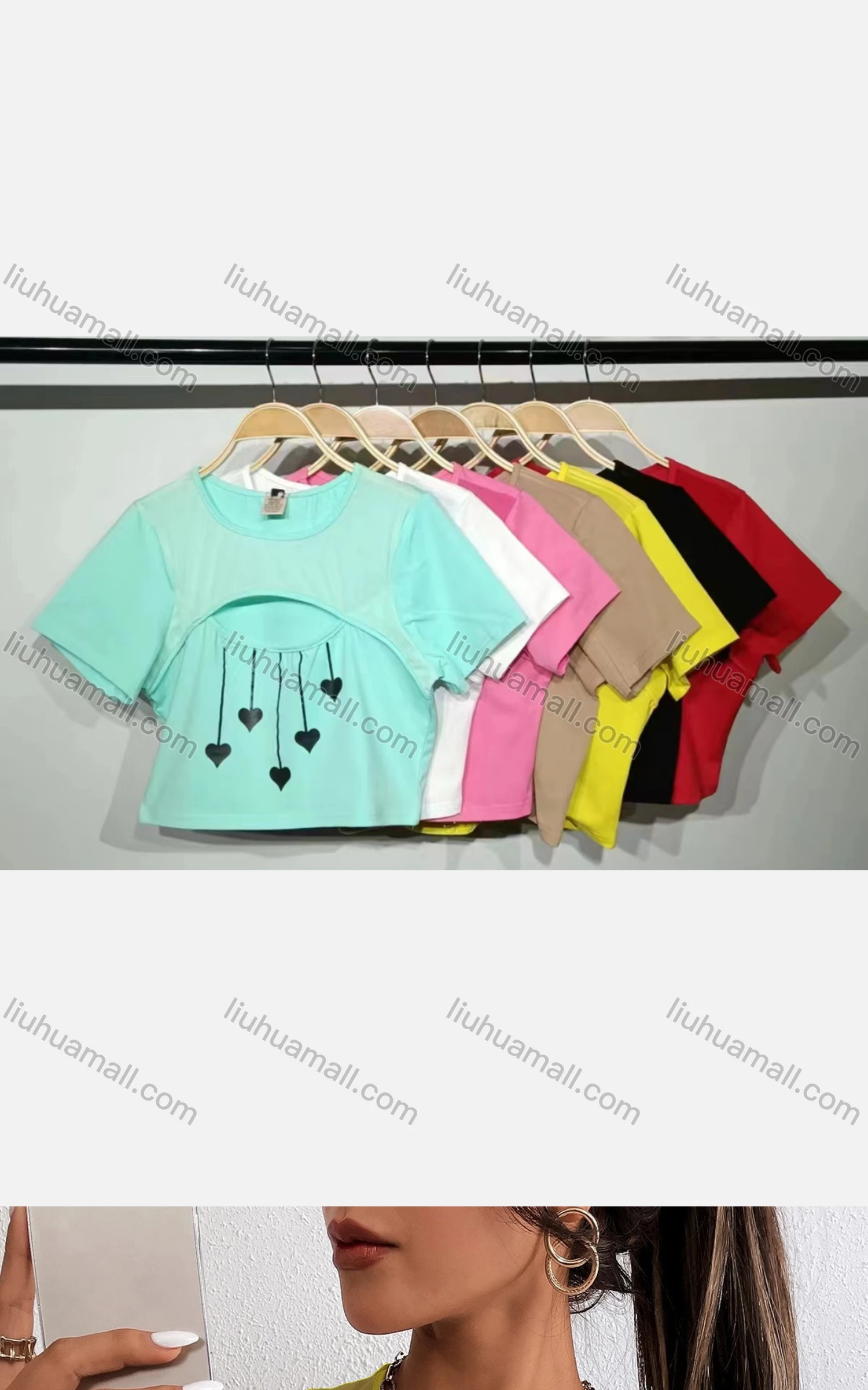 Wholesale Women's Sexy Crew Neck Slim Fit Short Sleeve Cut Out Crop Top - Liuhuamall