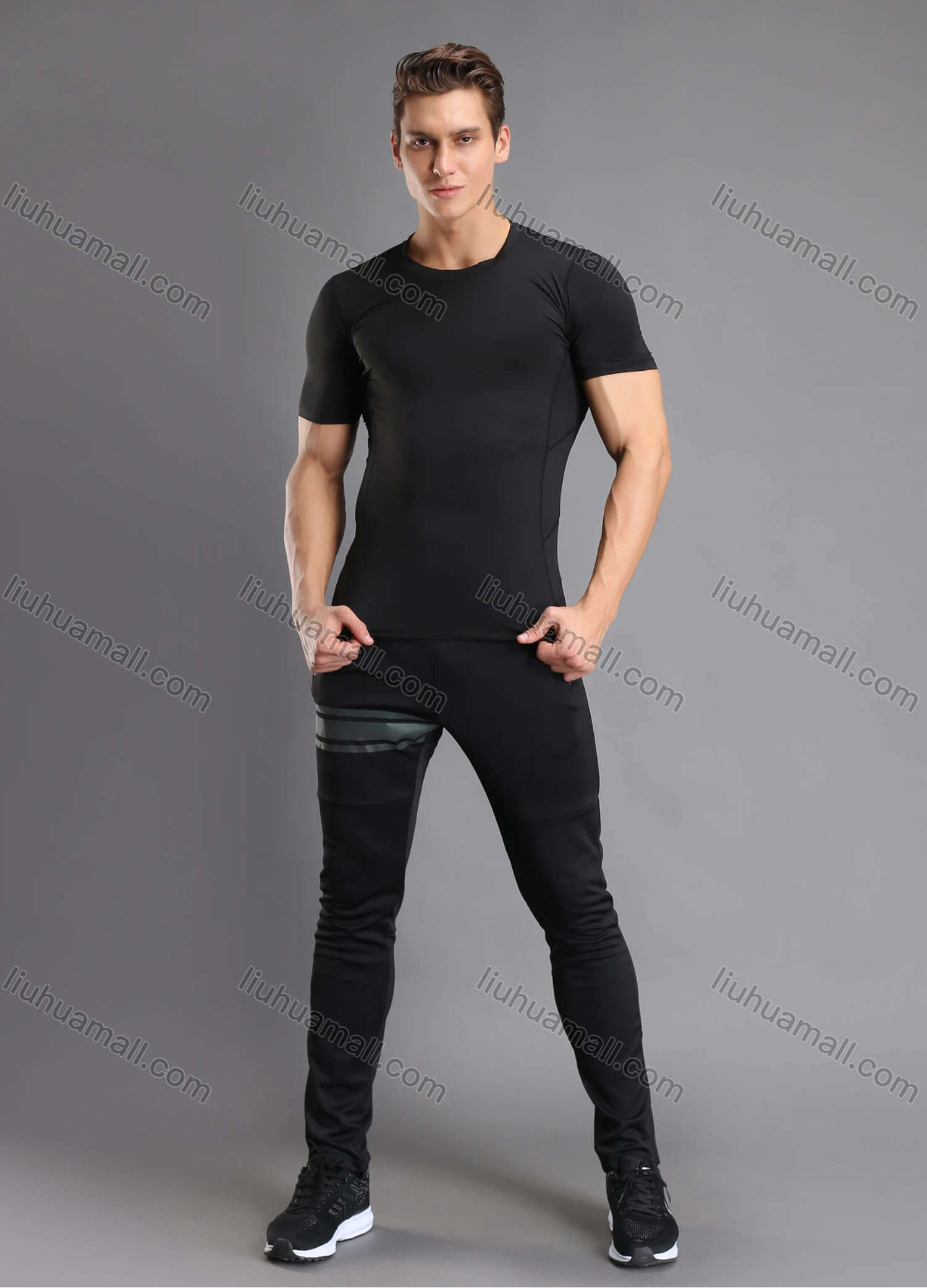 Wholesale Men's Athletic Workout Elastic Waist Reflective Stripes Zipper Pockets Ankle Length Gym Running Joggers N203# - Liuhuamall