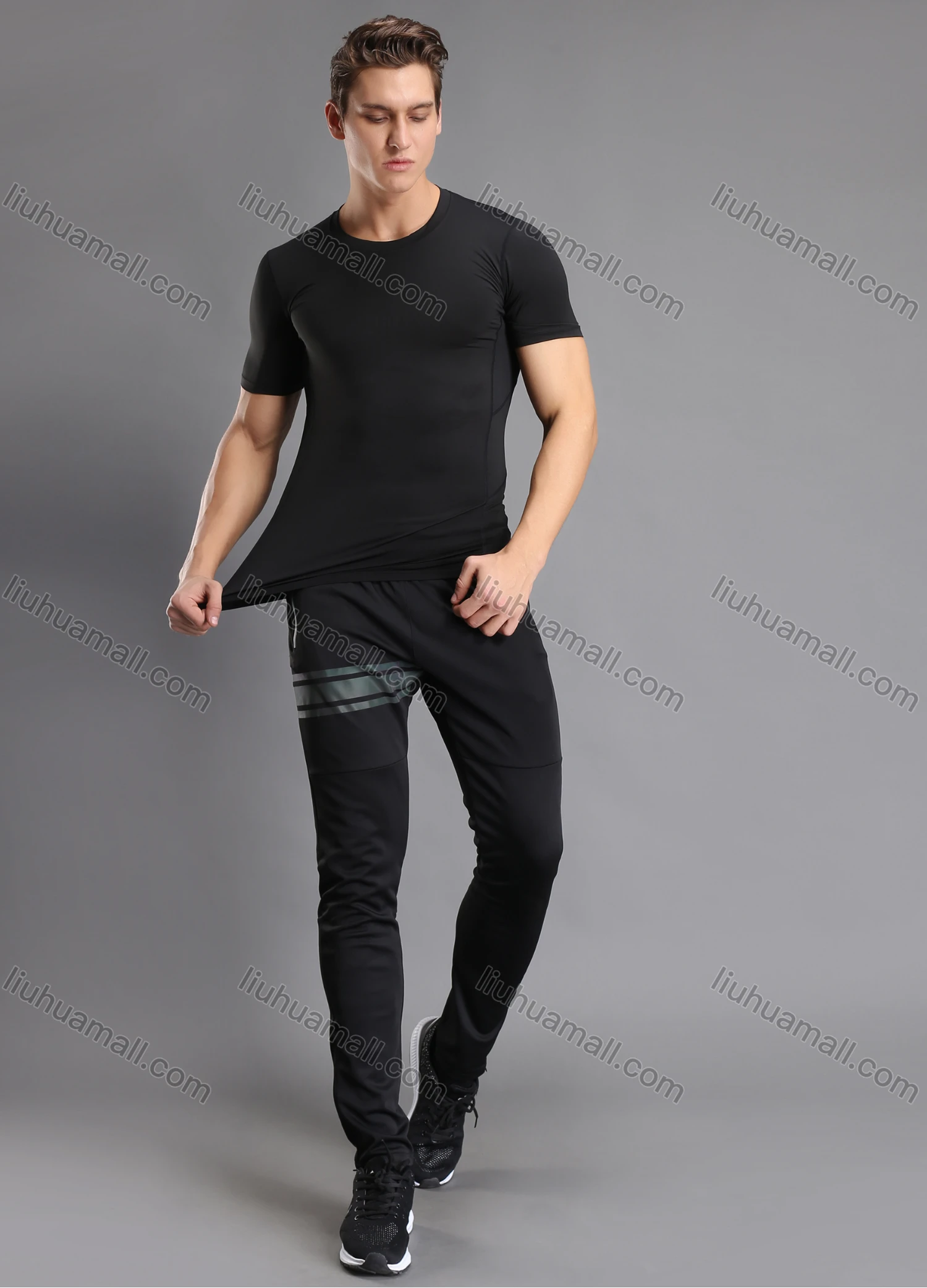 Wholesale Men's Athletic Workout Elastic Waist Reflective Stripes Zipper Pockets Ankle Length Gym Running Joggers N203# - Liuhuamall