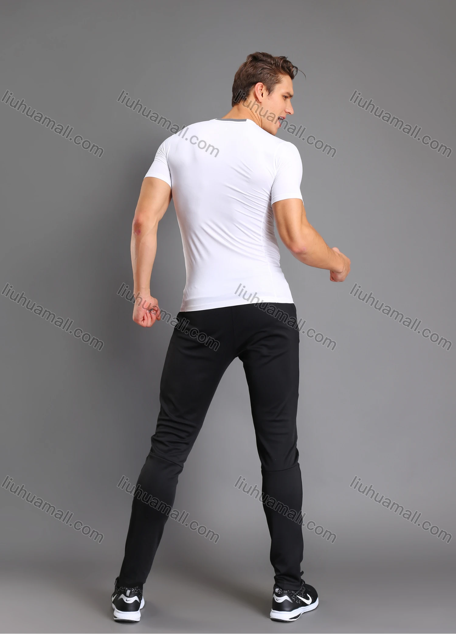 Wholesale Men's Athletic Workout Elastic Waist Reflective Stripes Zipper Pockets Ankle Length Gym Running Joggers N203# - Liuhuamall