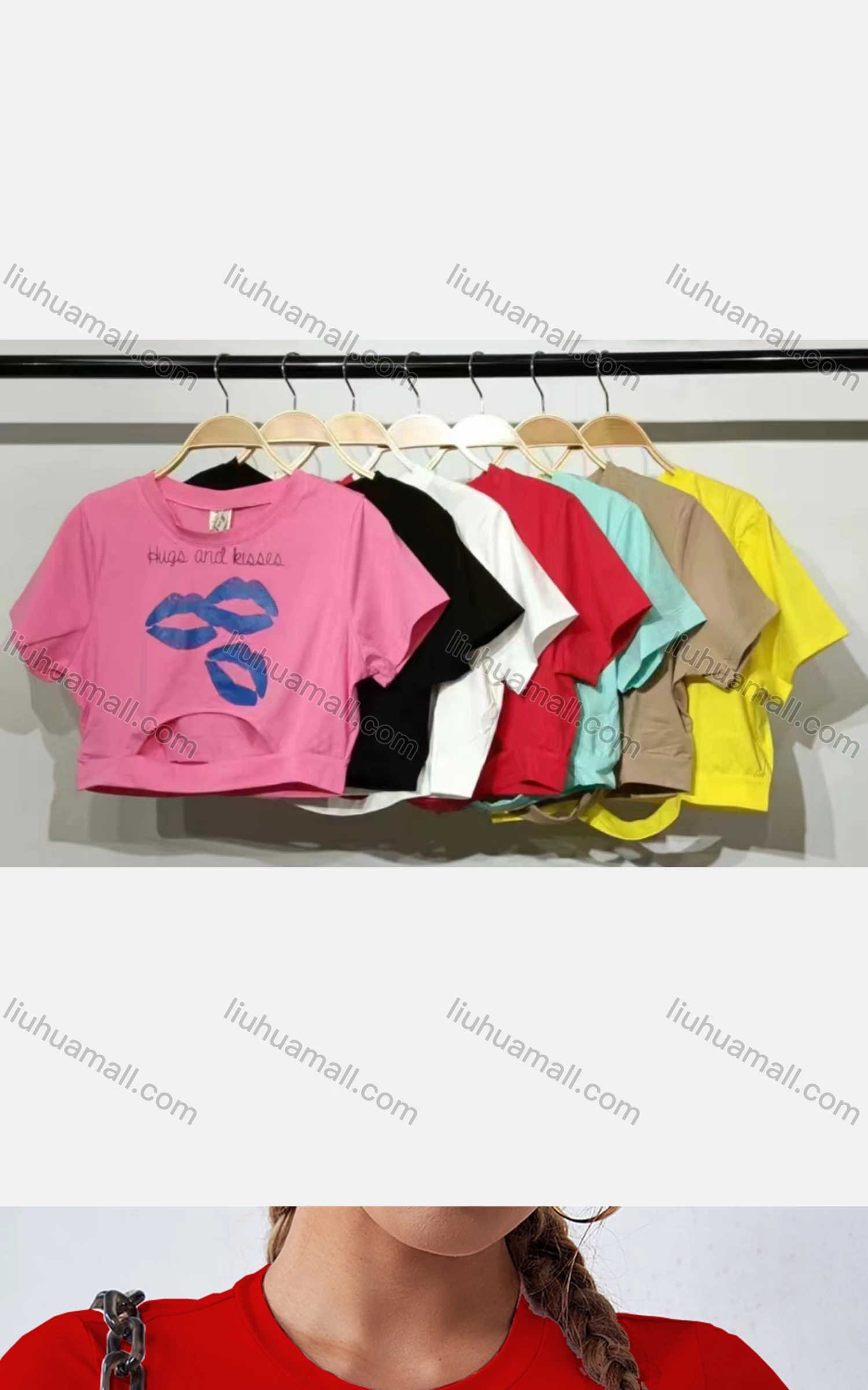 Wholesale Women's Sexy Crew Neck Slim Fit Short Sleeve Cut Out Crop Top - Liuhuamall