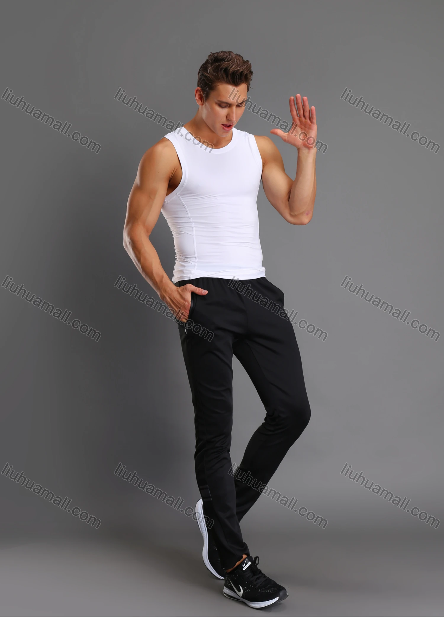 Wholesale Men's Athletic Workout Elastic Waist Reflective Stripes Zipper Pockets Ankle Length Gym Running Joggers N204# - Liuhuamall