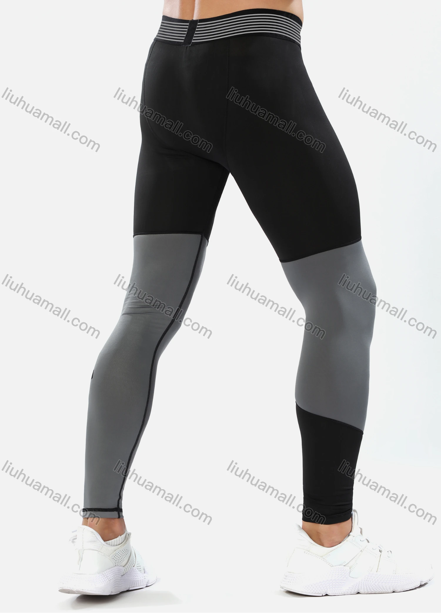 Wholesale Men's Athletic Workout Elastic Waist Colorblock Letter Print Ankle Length Gym Running Leggings N207# - Liuhuamall