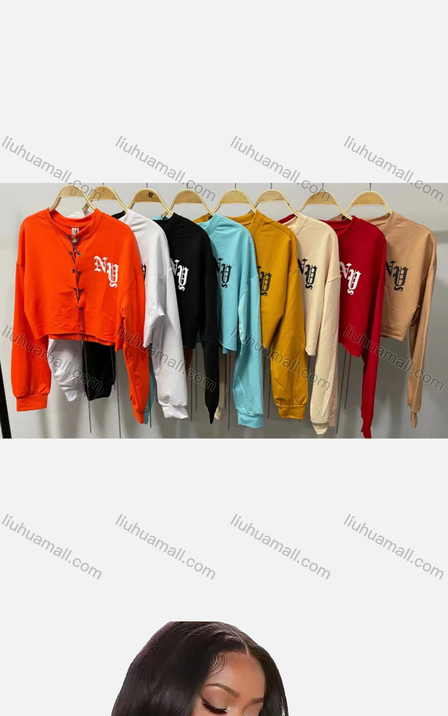 Wholesale Women's Sexy Letter Long Sleeve Chain Closure Crop Top - Liuhuamall