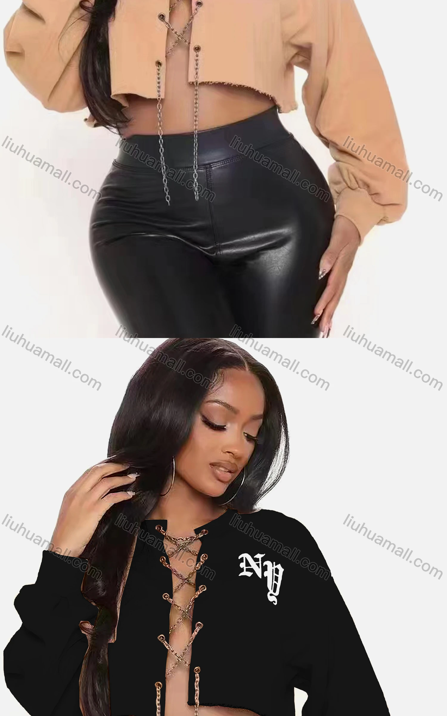 Wholesale Women's Sexy Letter Long Sleeve Chain Closure Crop Top - Liuhuamall