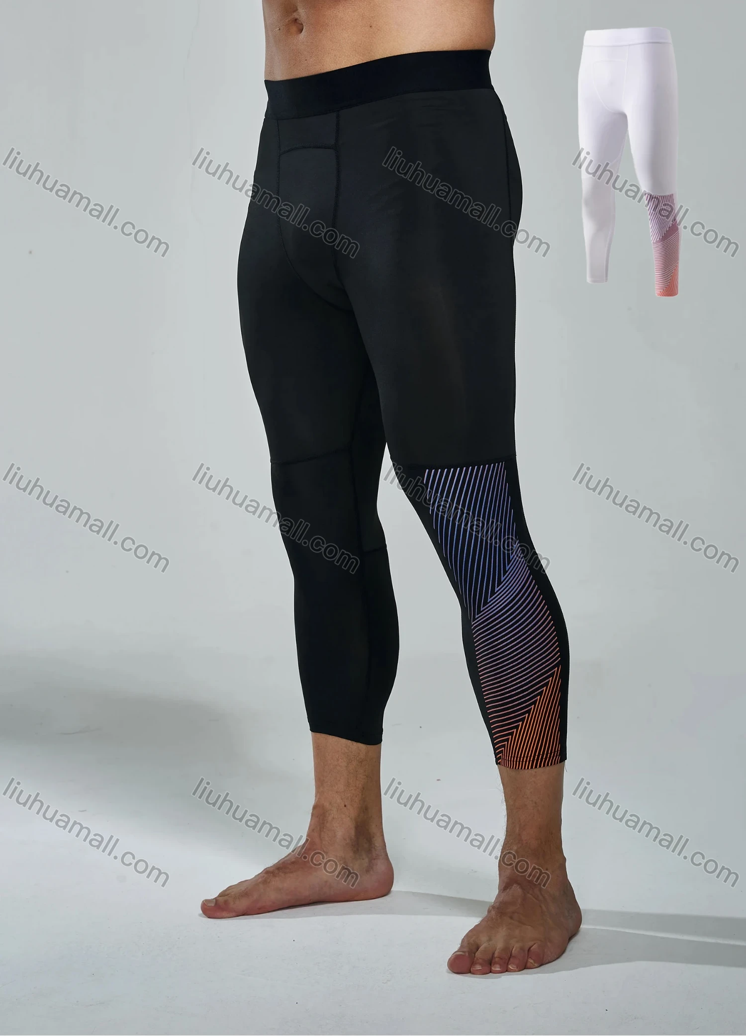 Wholesale Men's Athletic Workout Elastic Waist Colorblock Splicing Cropped Gym Running Leggings N2012# - Liuhuamall