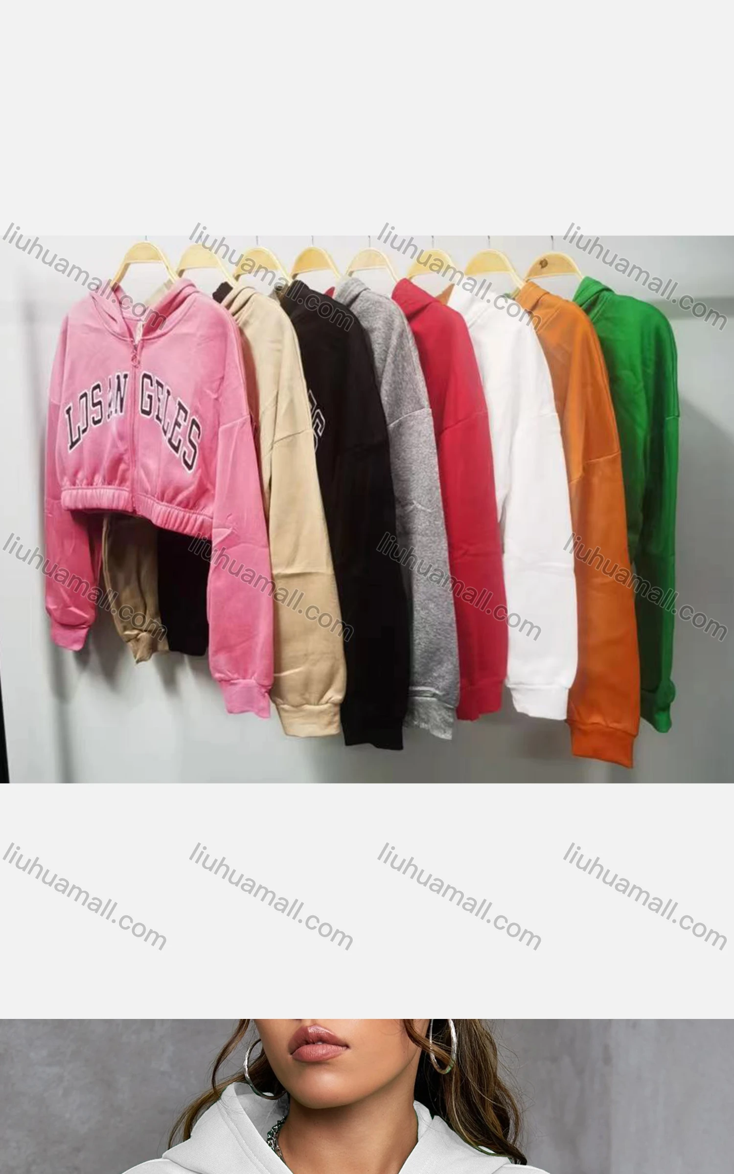 Wholesale Women's Casual Hooded Zipper Colorblock Letter Crop Hoodies - Liuhuamall
