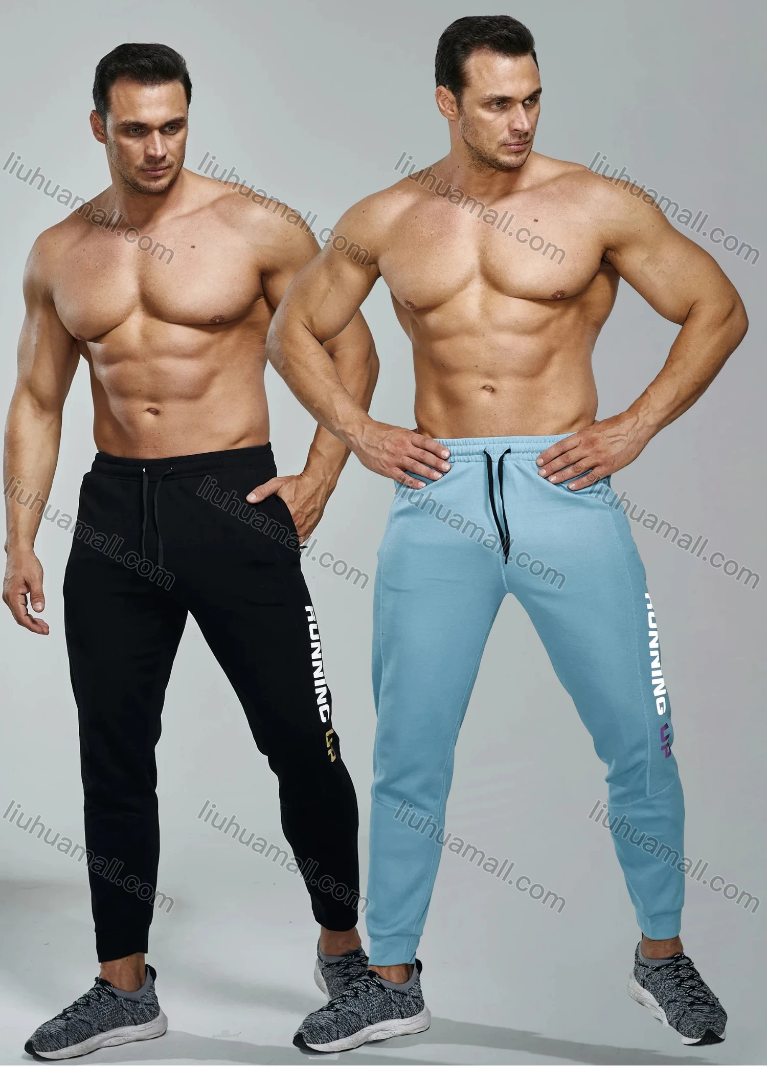 Wholesale Men's Letter Graphic Athletic Workout Elastic Waist Drawstring Ankle Length Gym Running Pants Y7131# - Liuhuamall