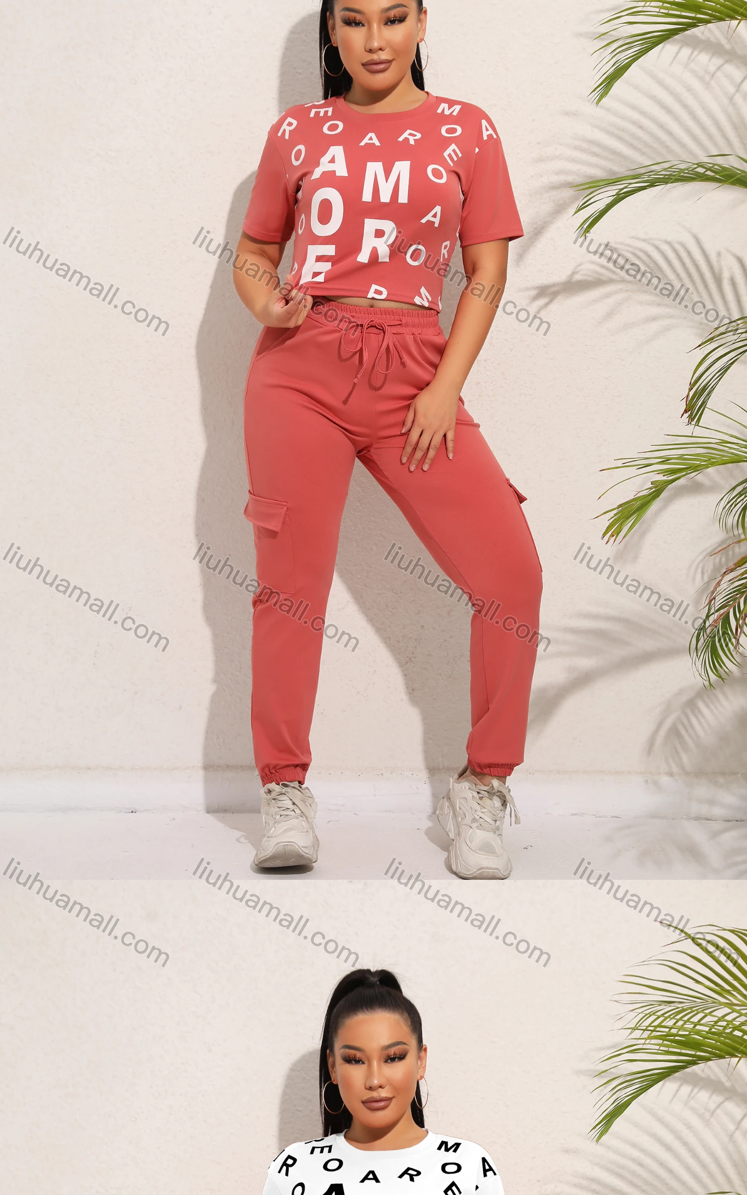 Wholesale Women's Casual Letter Short Sleeve Top & Elastic Waist Sweatpants Set - Liuhuamall