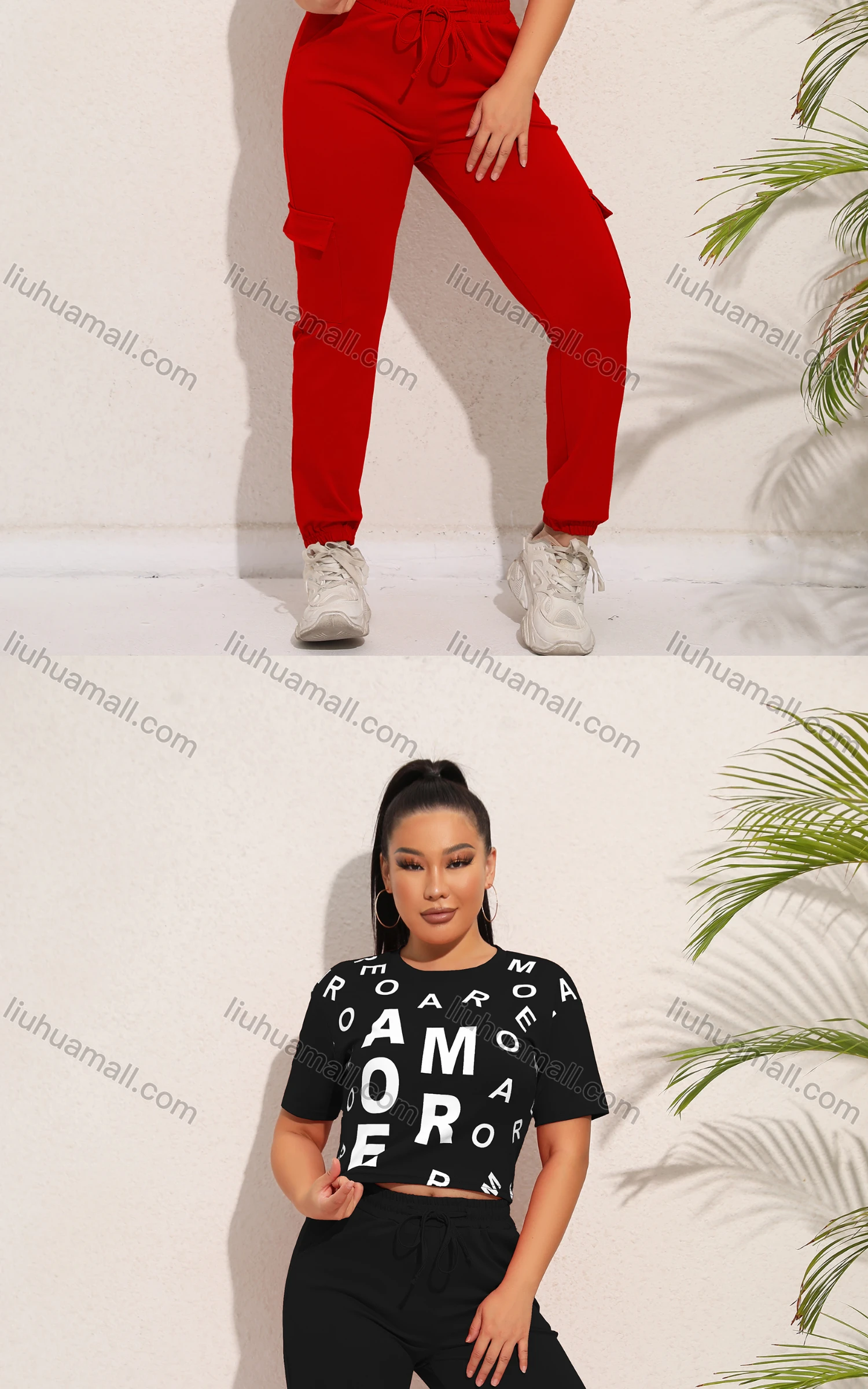 Wholesale Women's Casual Letter Short Sleeve Top & Elastic Waist Sweatpants Set - Liuhuamall