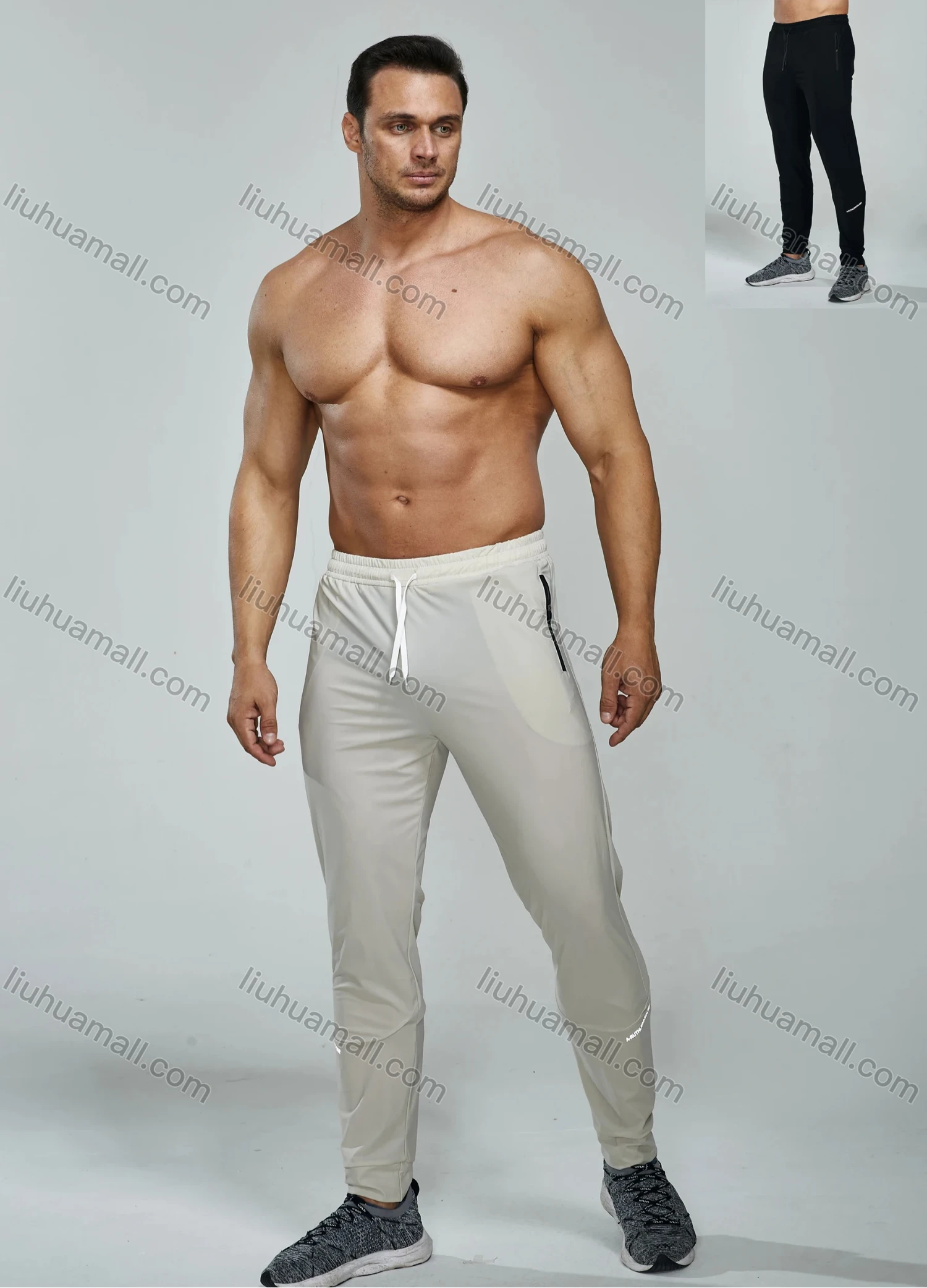 Wholesale Men's Athletic Workout Elastic Waist Drawstring Ankle Length Gym Running Pants Y7138# - Liuhuamall