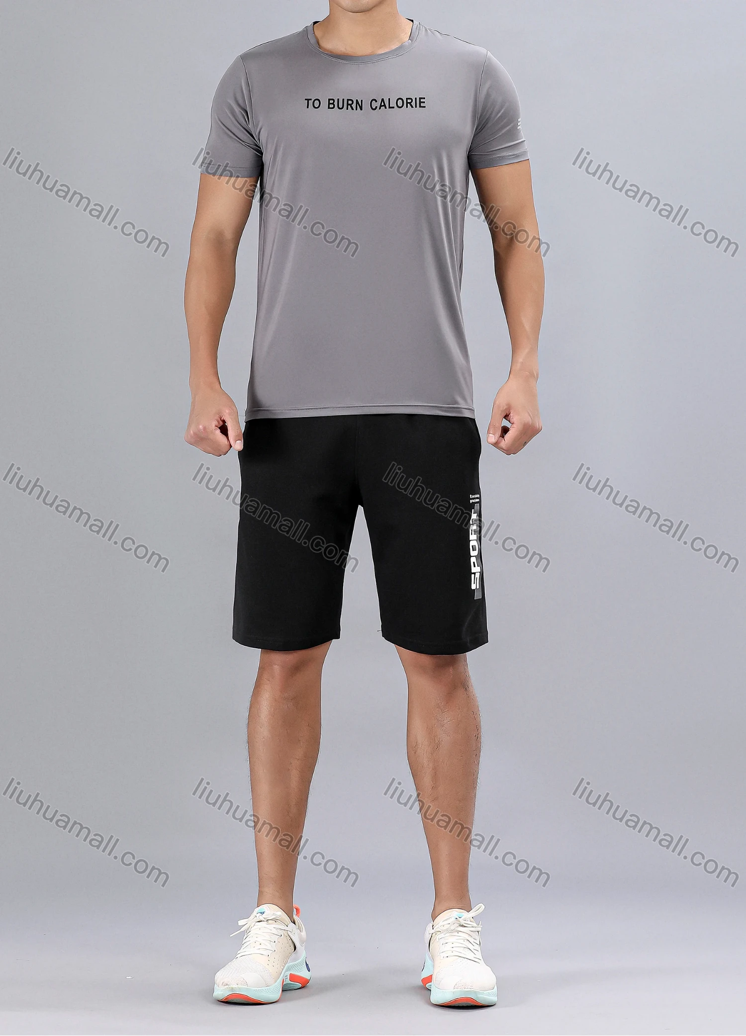 Wholesale Men's Letter Graphic Athletic Workout Elastic Waist Shorts Y7148# - Liuhuamall