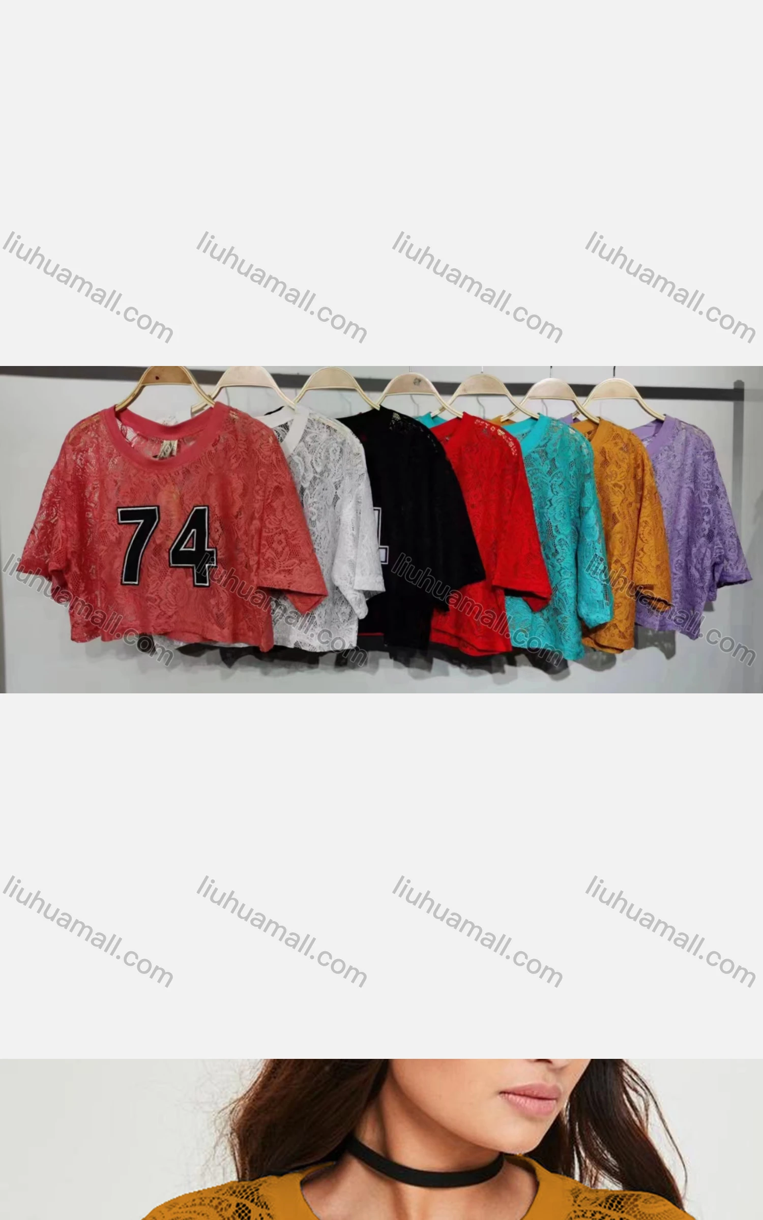 Wholesale Women's Casual Crew Neck Half Sleeve Lace Crop Top - Liuhuamall