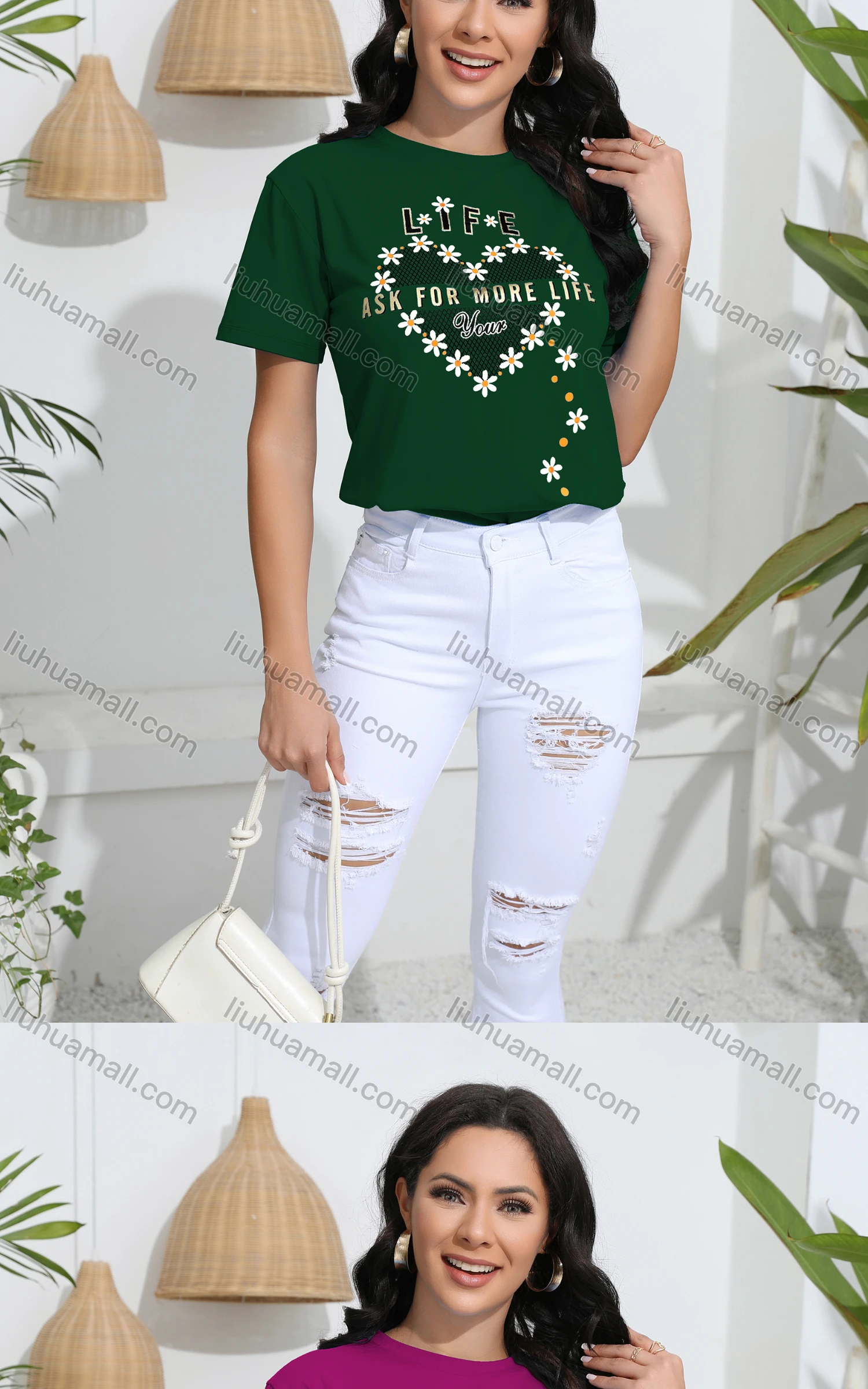 Wholesale Women's Casual Floral Print Crew Neck Short Sleeve T-Shirt - Liuhuamall