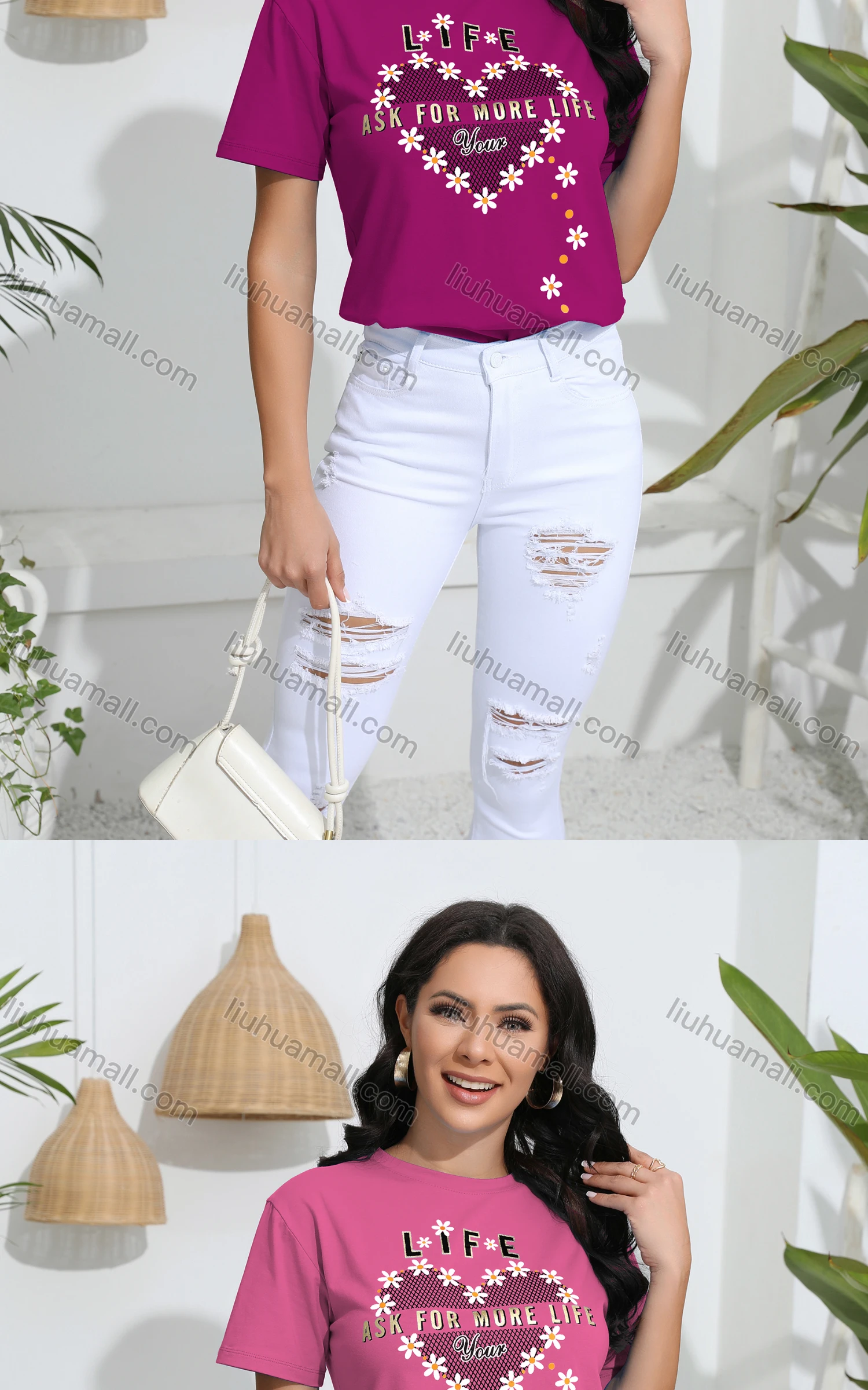 Wholesale Women's Casual Floral Print Crew Neck Short Sleeve T-Shirt - Liuhuamall