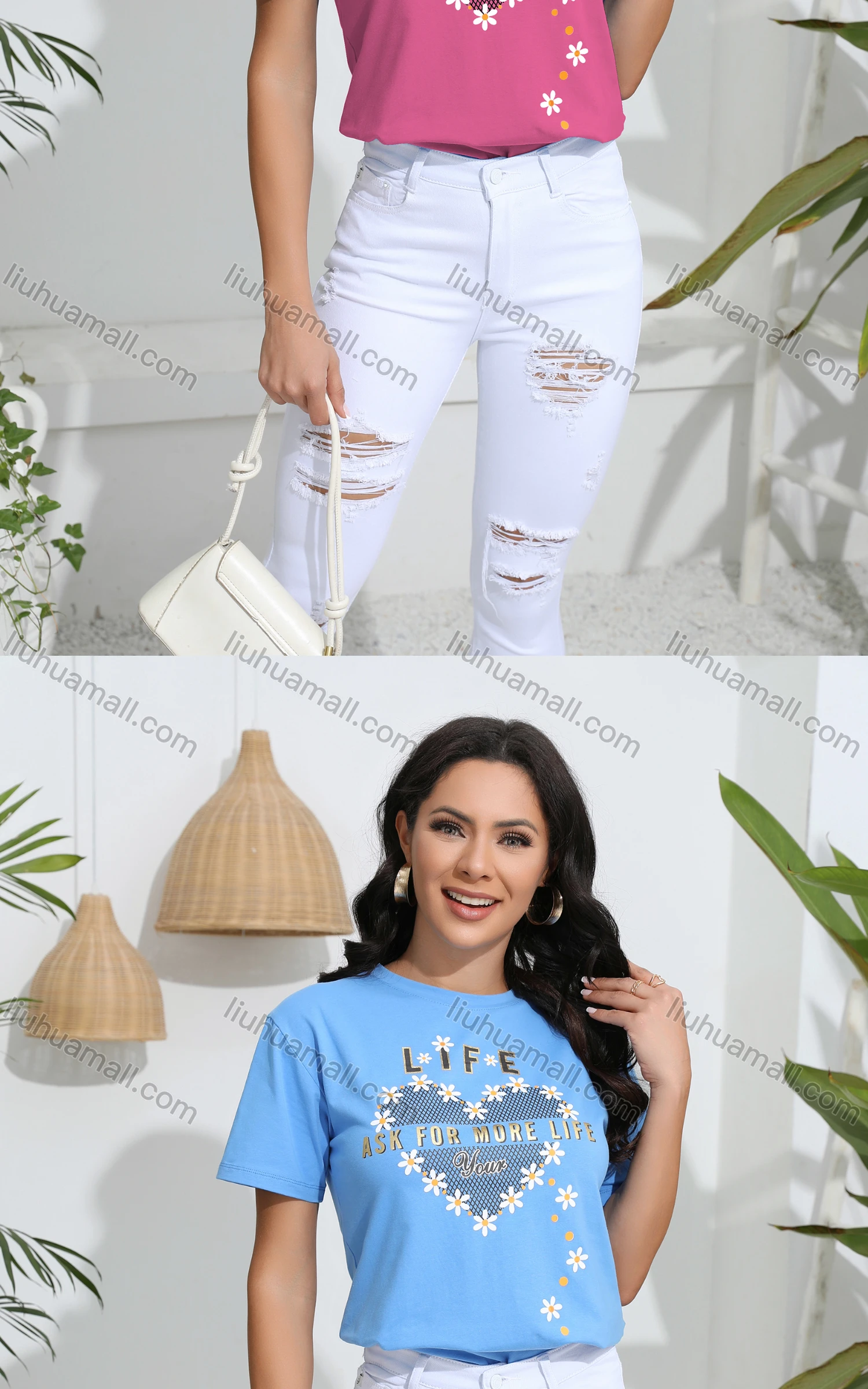 Wholesale Women's Casual Floral Print Crew Neck Short Sleeve T-Shirt - Liuhuamall