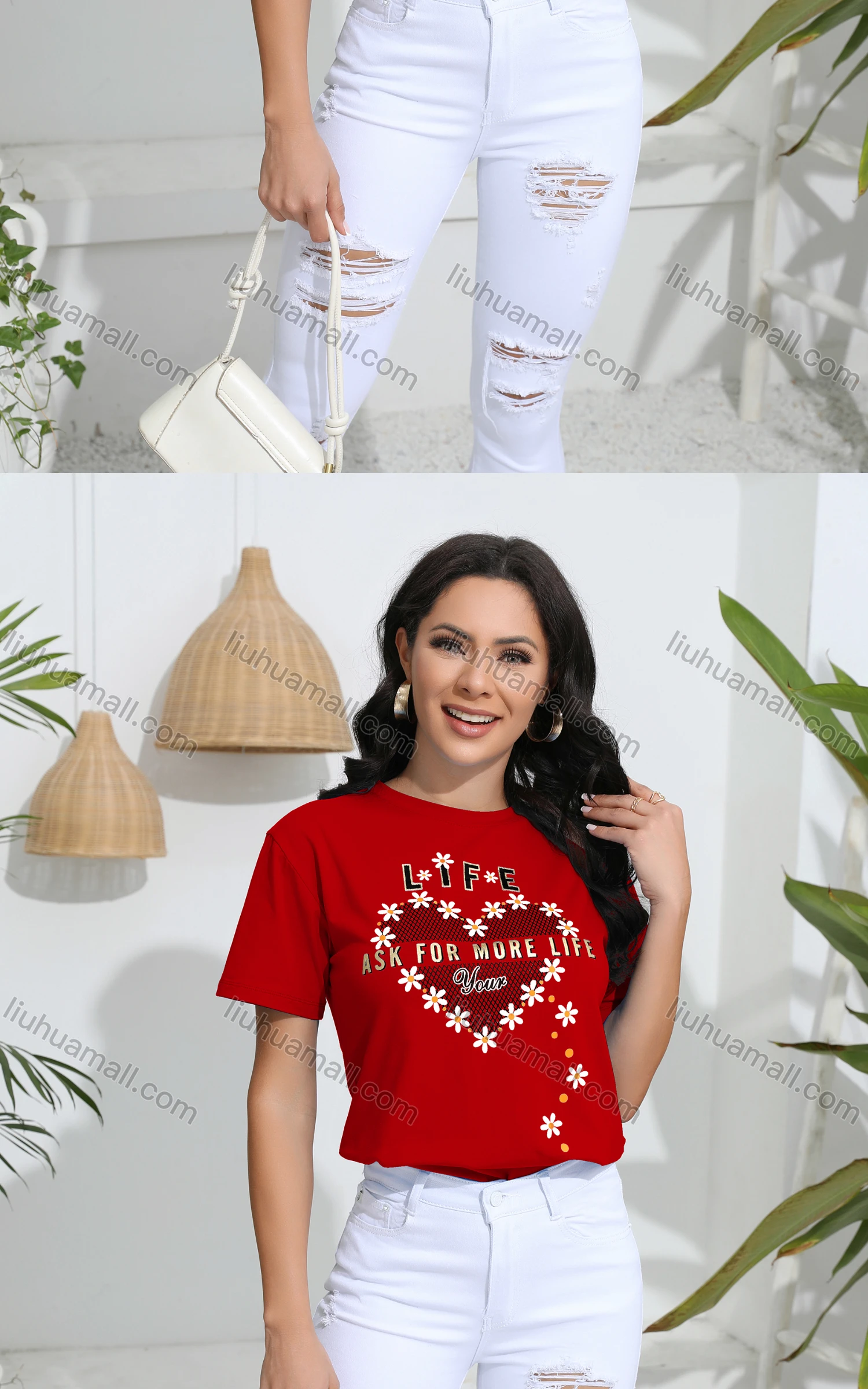 Wholesale Women's Casual Floral Print Crew Neck Short Sleeve T-Shirt - Liuhuamall