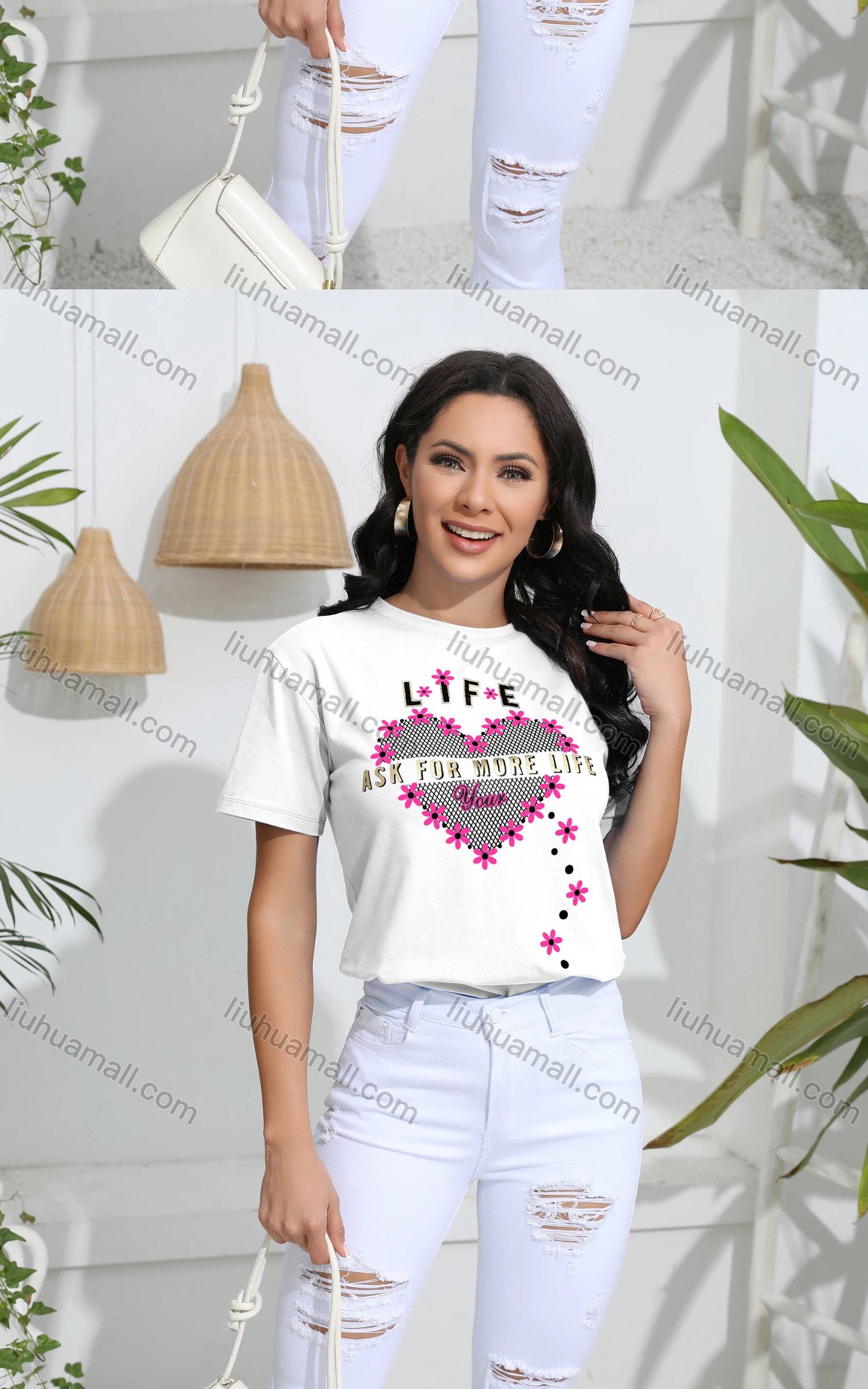 Wholesale Women's Casual Floral Print Crew Neck Short Sleeve T-Shirt - Liuhuamall