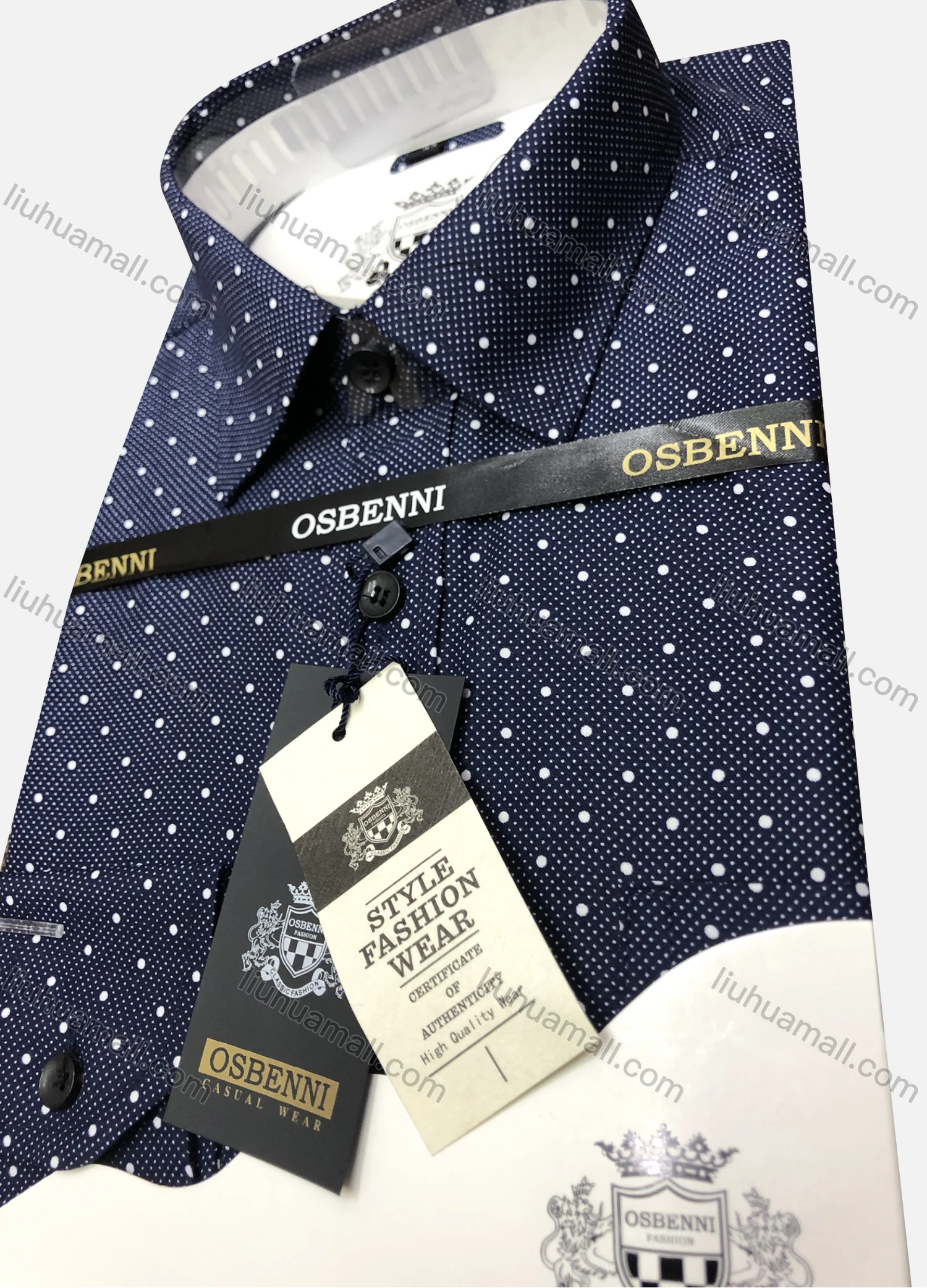 Wholesale Men's Casual Pin Dot Print Long Sleeve Shirt OB006# - Liuhuamall