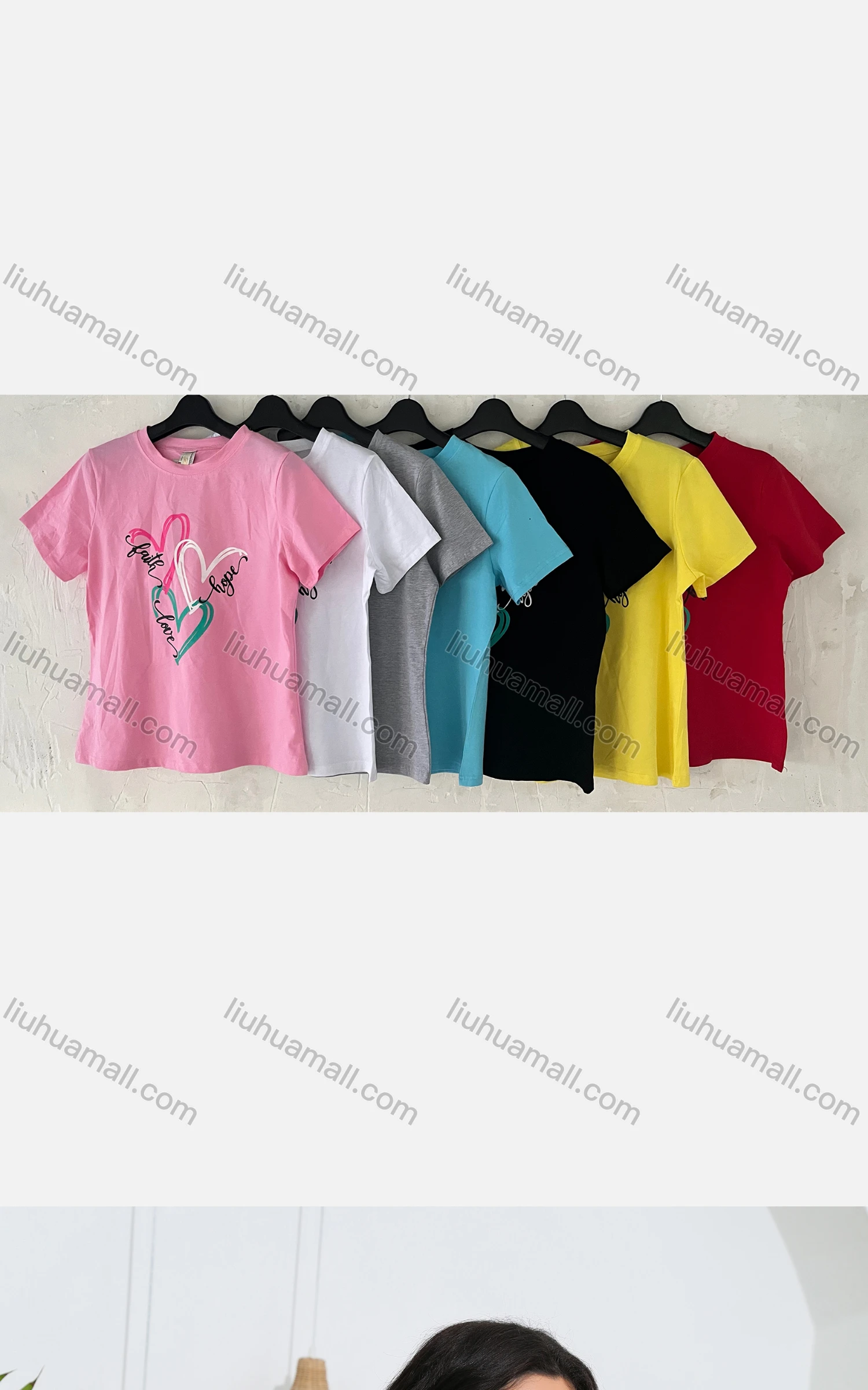 Wholesale Women's Casual Slim Fit Heart Print Crew Neck Short Sleeve T-Shirt - Liuhuamall