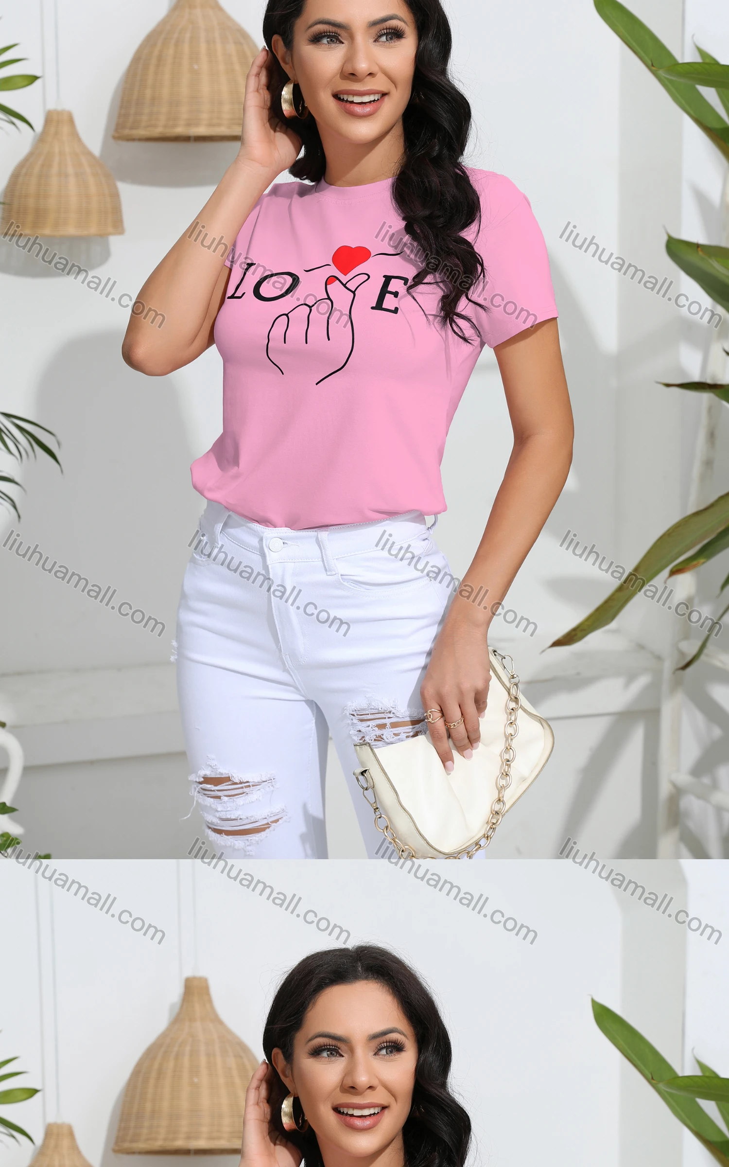 Wholesale Women's Casual Slim Fit Letter Crew Neck Short Sleeve T-Shirt - Liuhuamall