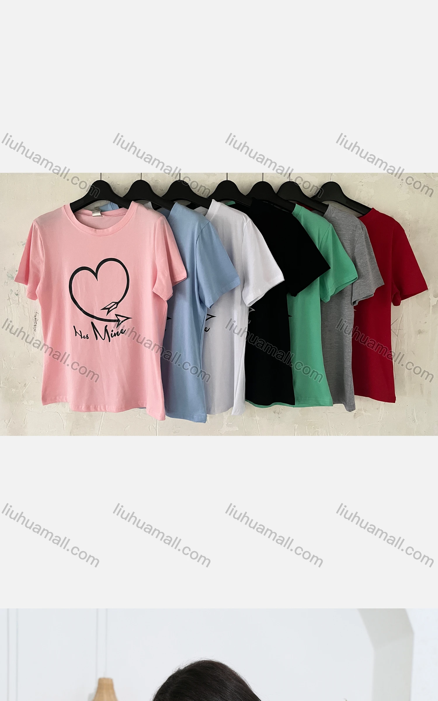 Wholesale Women's Casual Letter Heart Print Crew Neck Short Sleeve T-Shirt - Liuhuamall