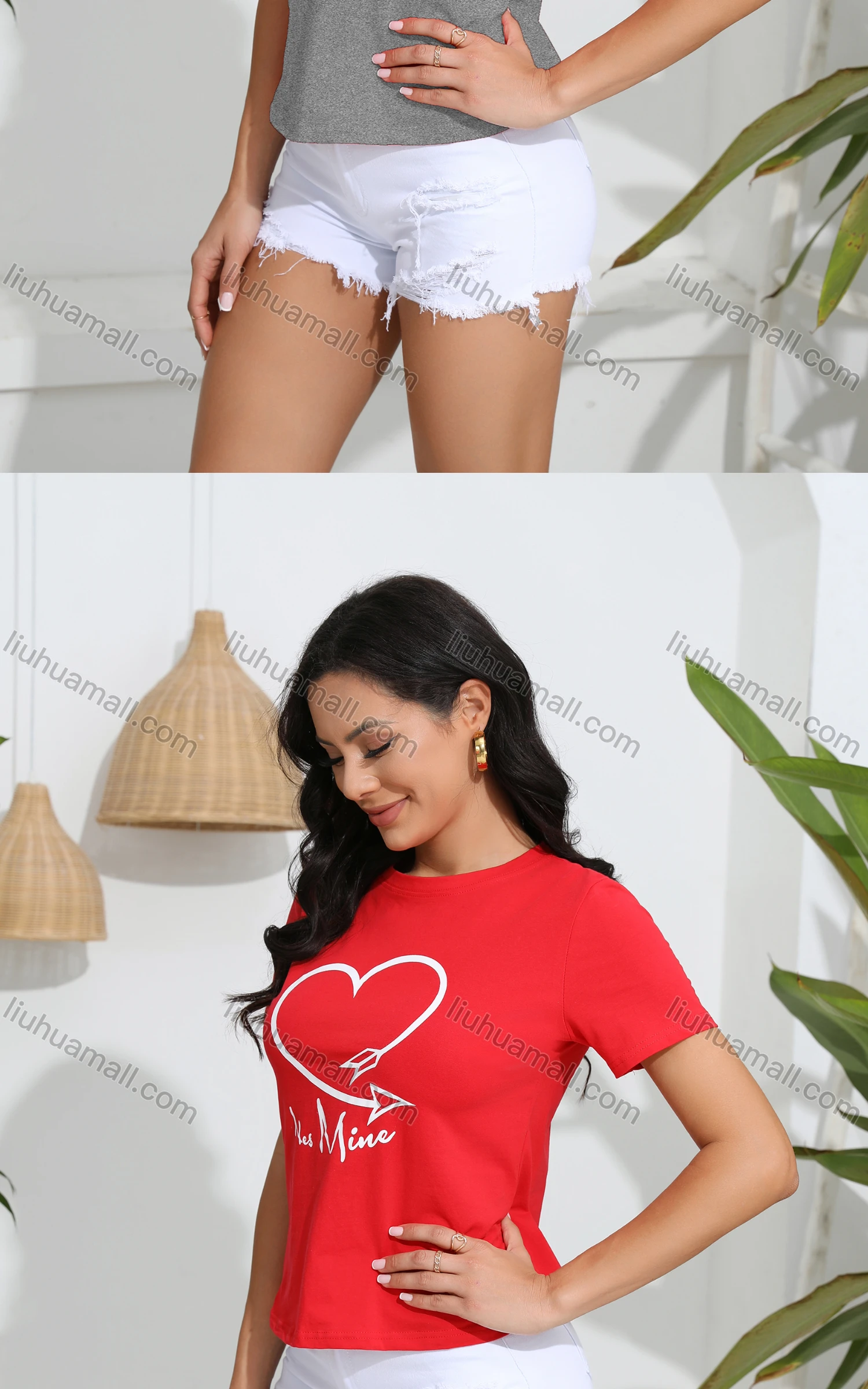Wholesale Women's Casual Letter Heart Print Crew Neck Short Sleeve T-Shirt - Liuhuamall